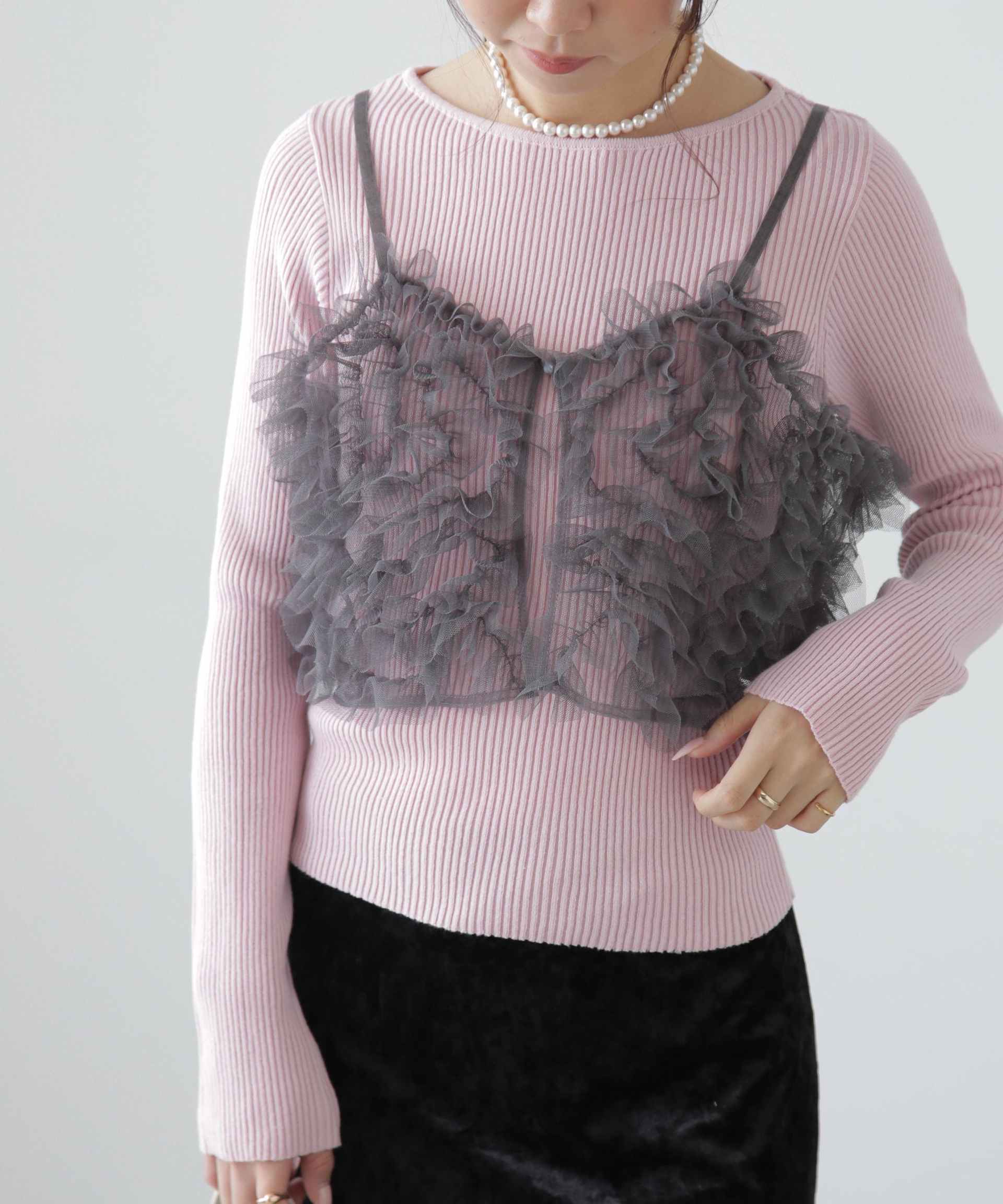 チュールウェーブモチーフビスチェ チャコールグレー