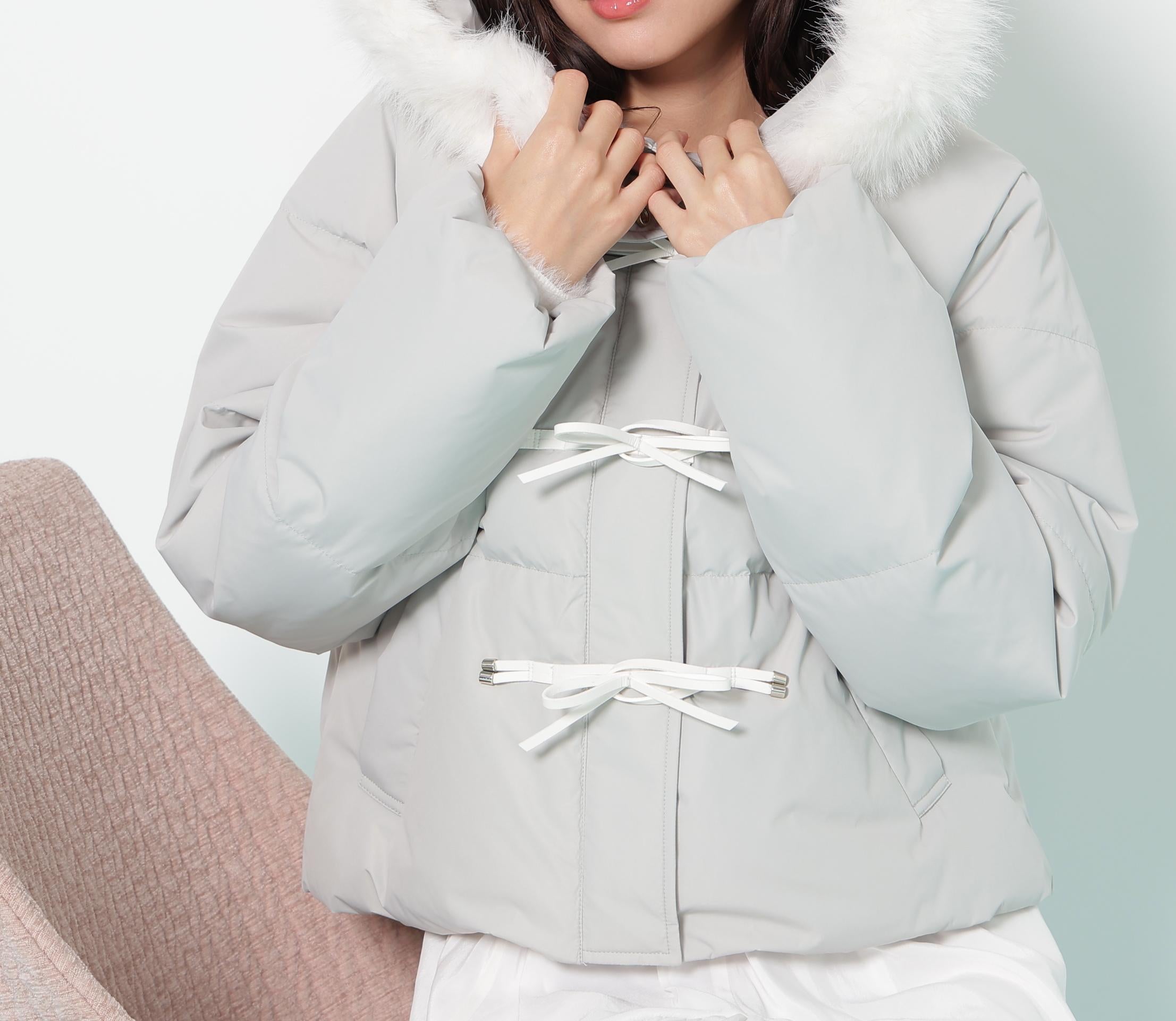 リボンダッフルダウン グレー