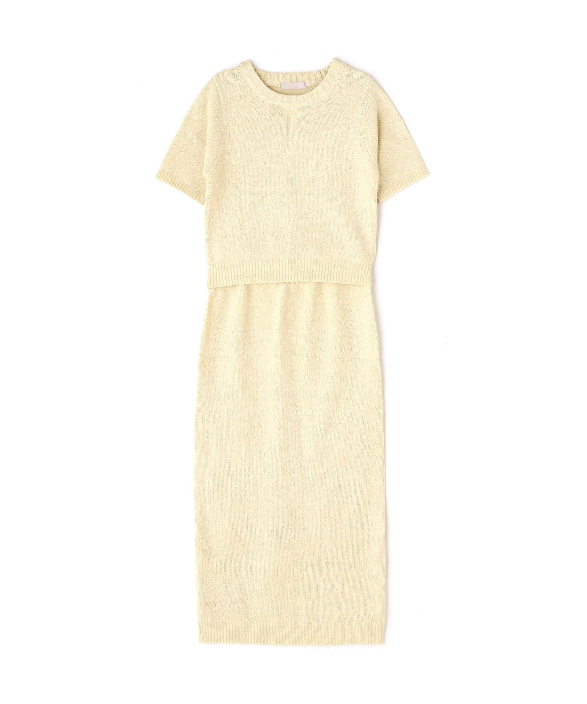 コンパクト半袖ニット×ニットナロースカート オフホワイト