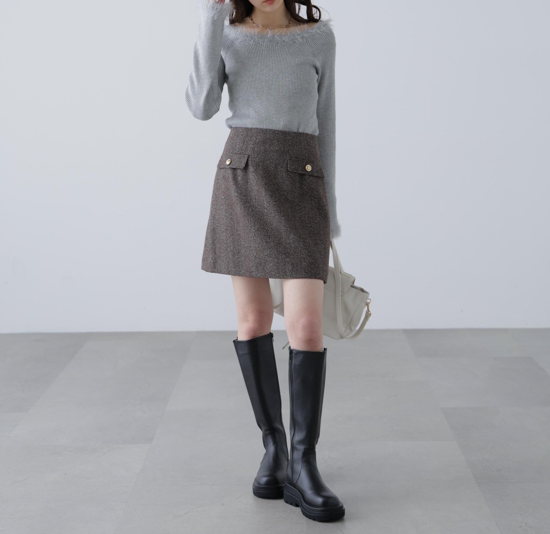 ツイードミニスカート ブラウン