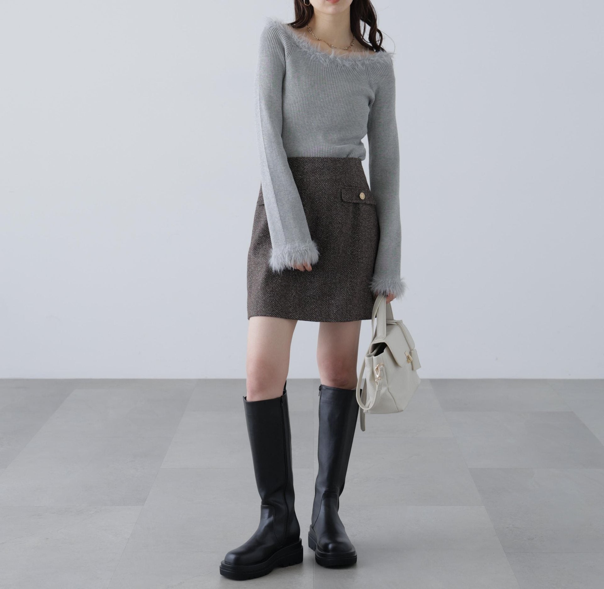 ツイードミニスカート ブラウン