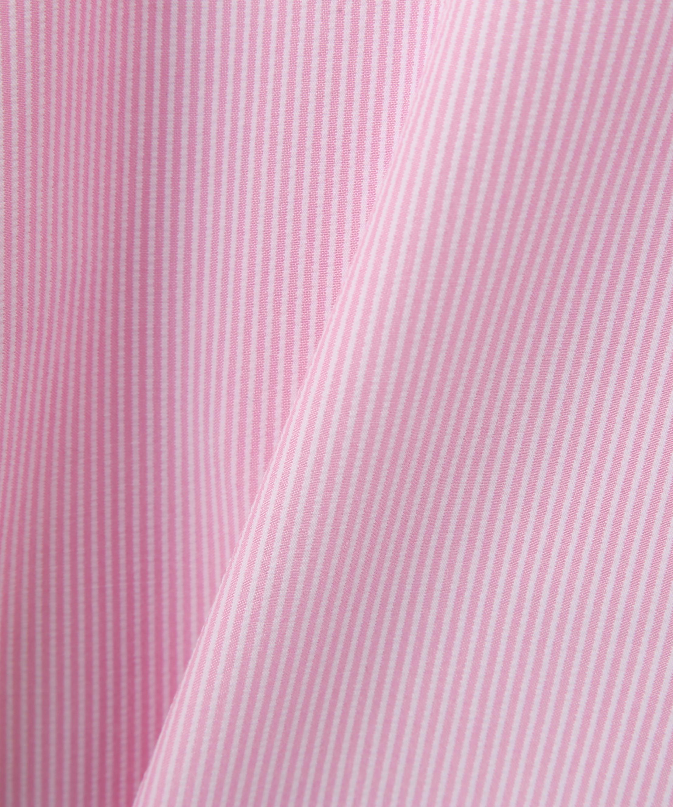 バックレースアップショート丈シャツ ピンクストライプ1