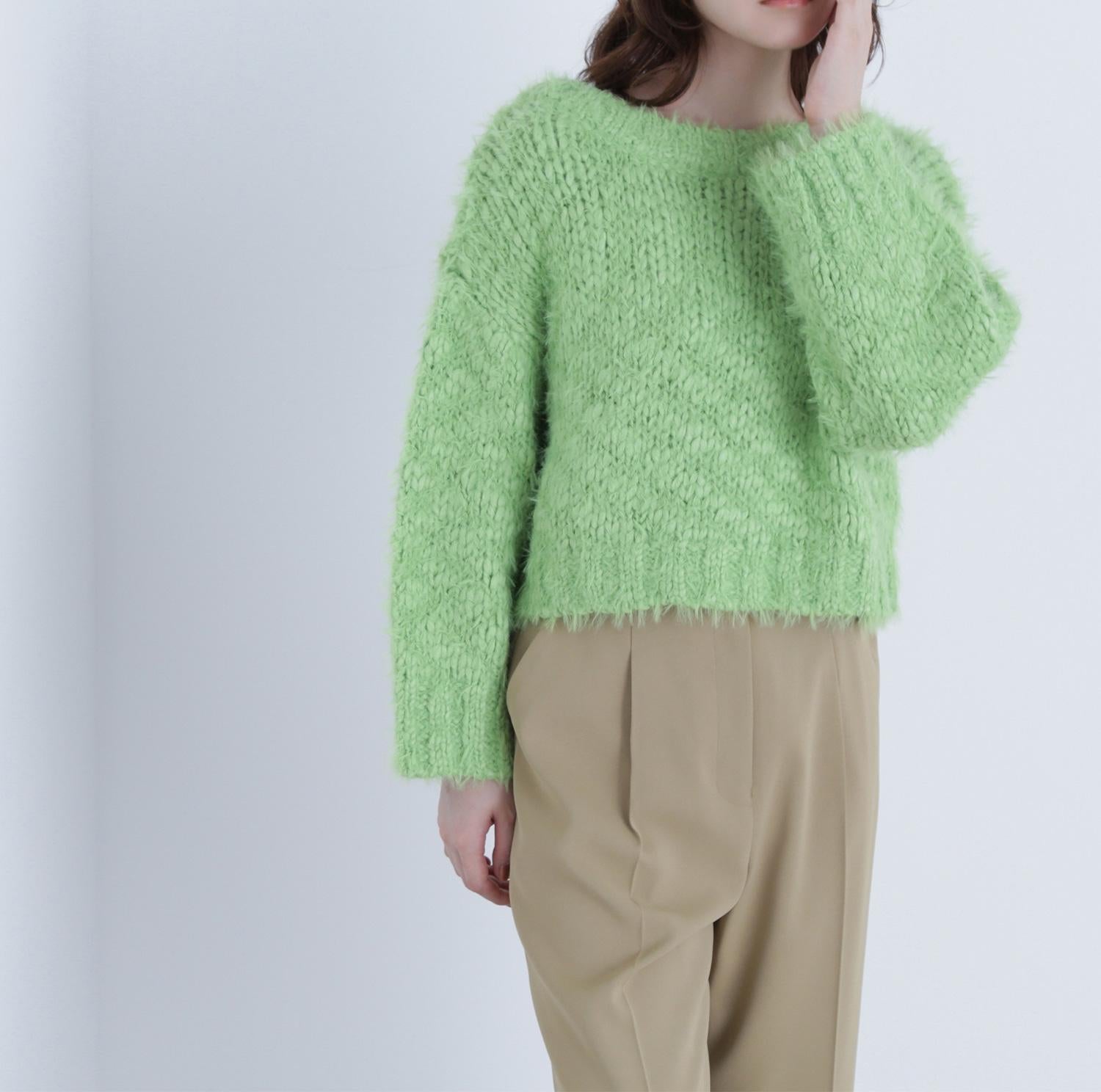 2wayネックスラブヤーンニット フレッシュグリーン