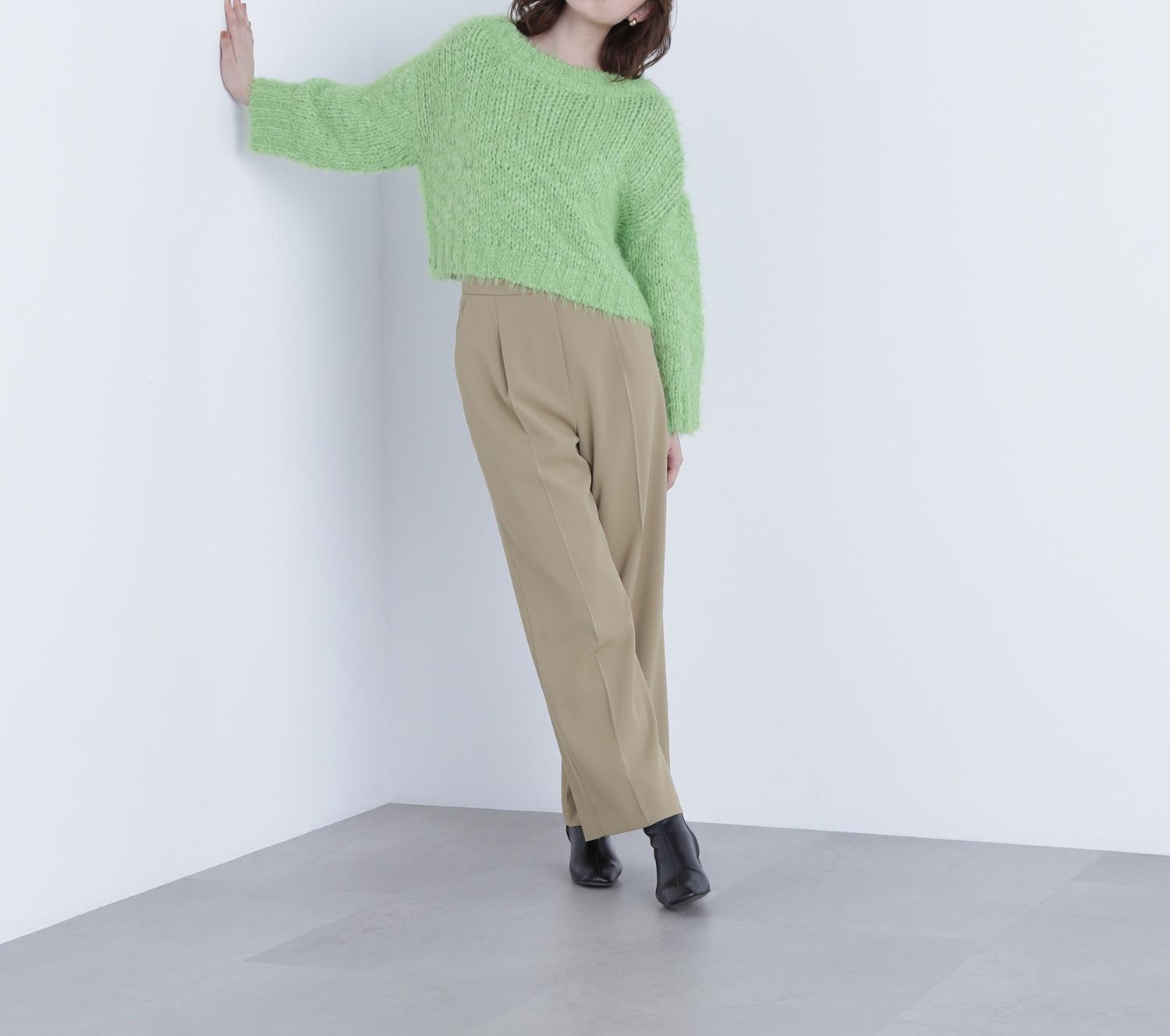 2wayネックスラブヤーンニット フレッシュグリーン