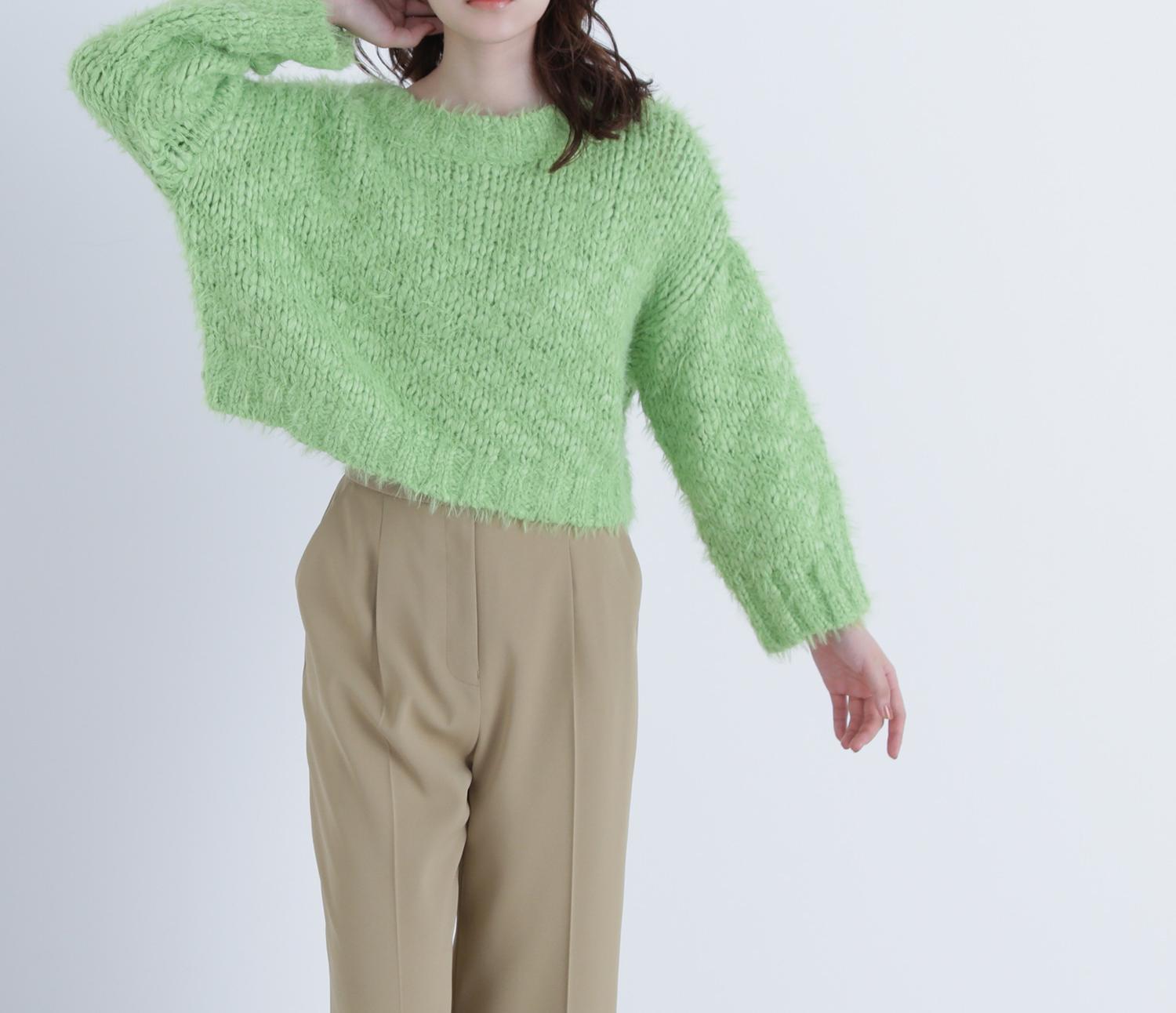 2wayネックスラブヤーンニット フレッシュグリーン