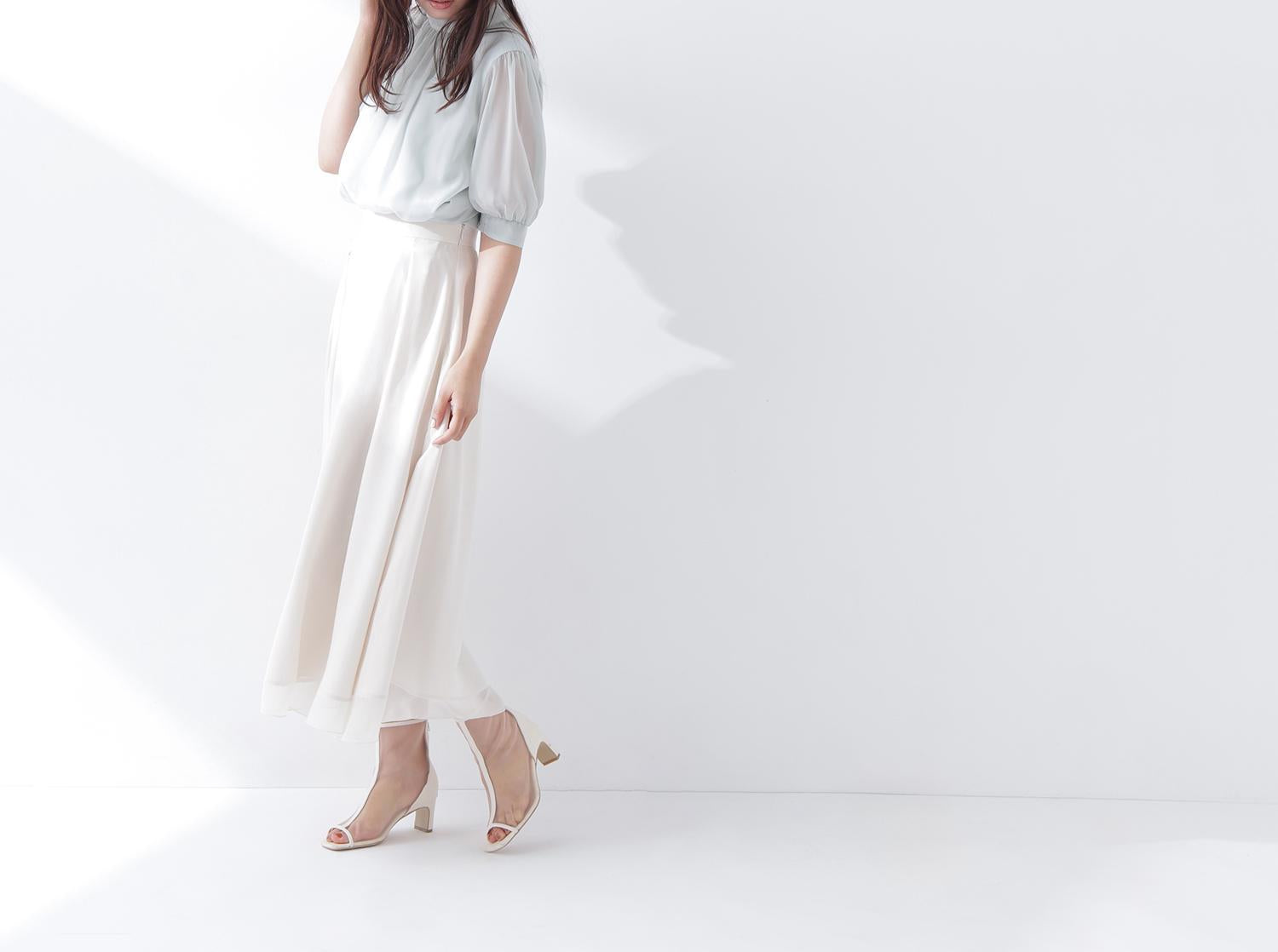 ハイネックシアースリーブブラウス半袖 ライトグリーン