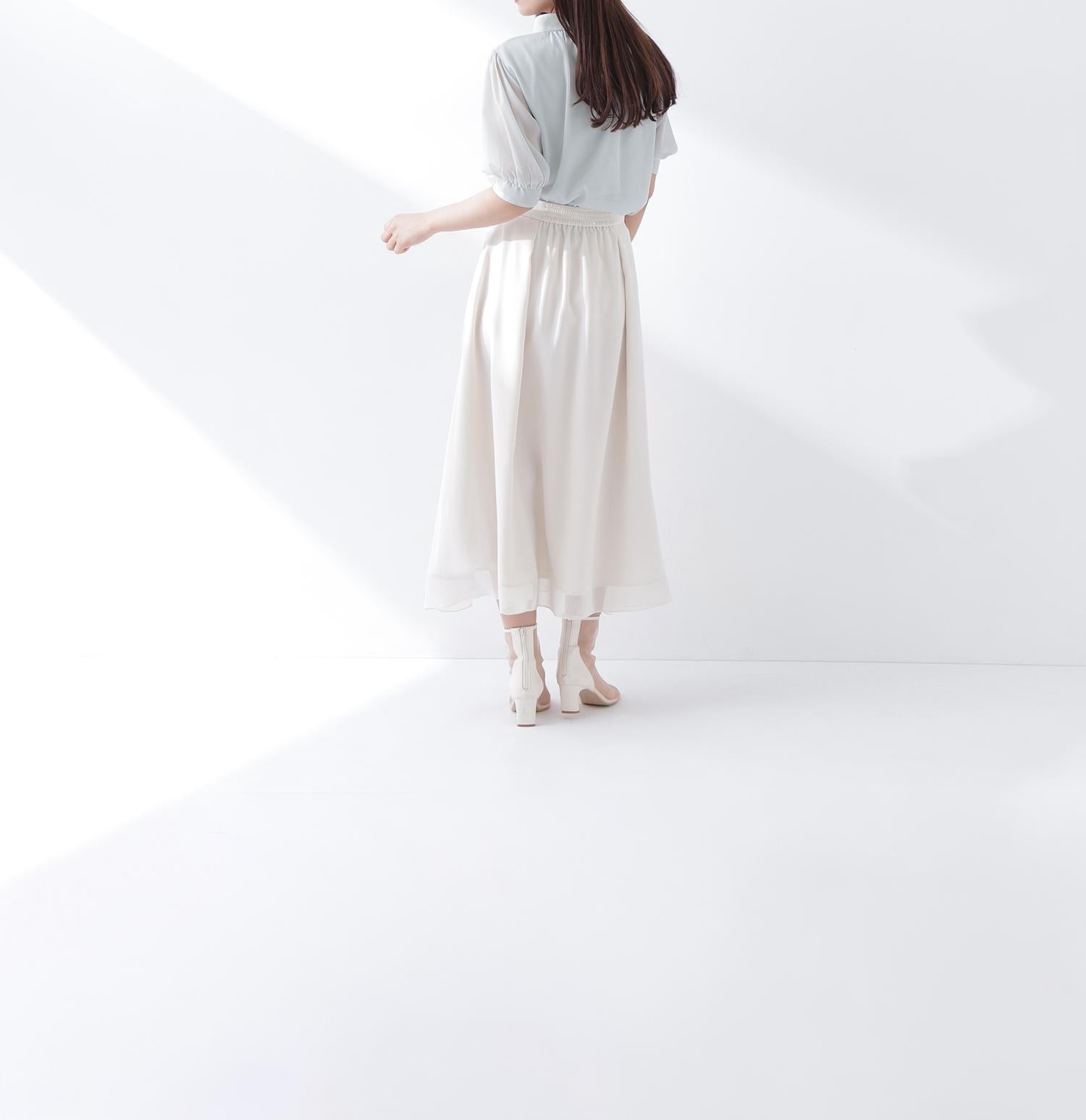 ハイネックシアースリーブブラウス半袖 ライトグリーン