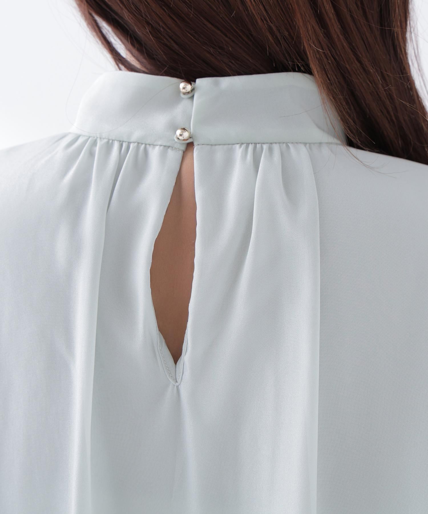 ハイネックシアースリーブブラウス半袖 ライトグリーン