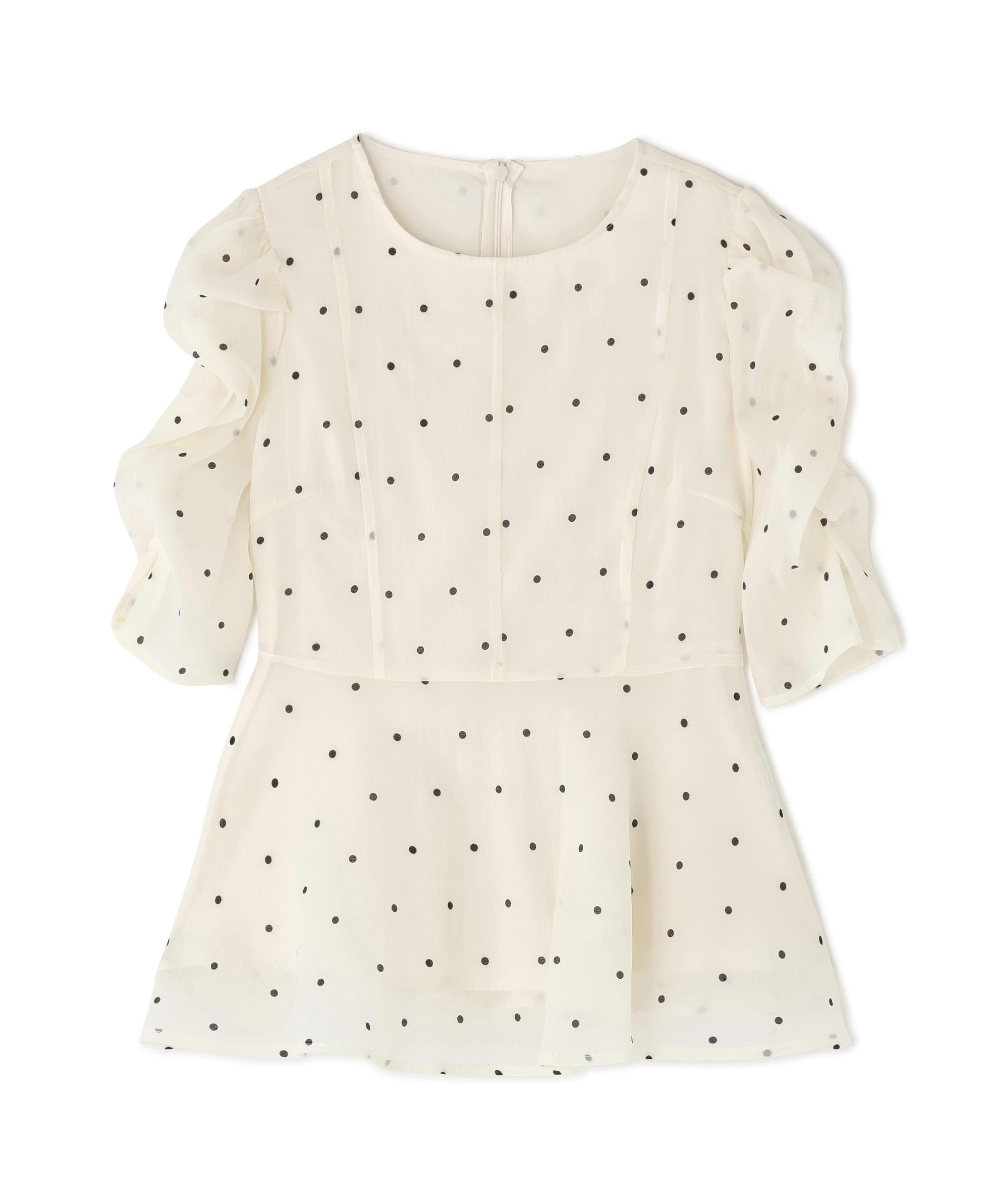 シアーペプラムブラウス半袖 オフ×ドット2