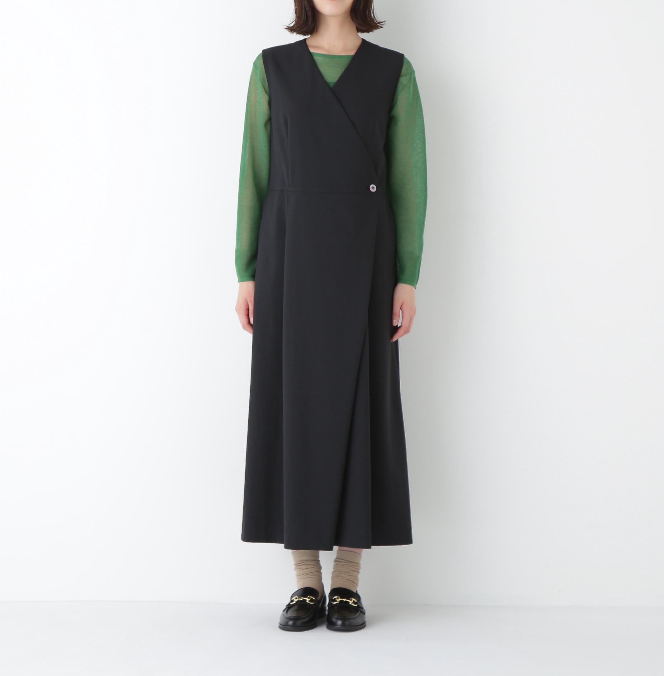 ◆T/TAツイルラップ風ノースリーブワンピース ブラック