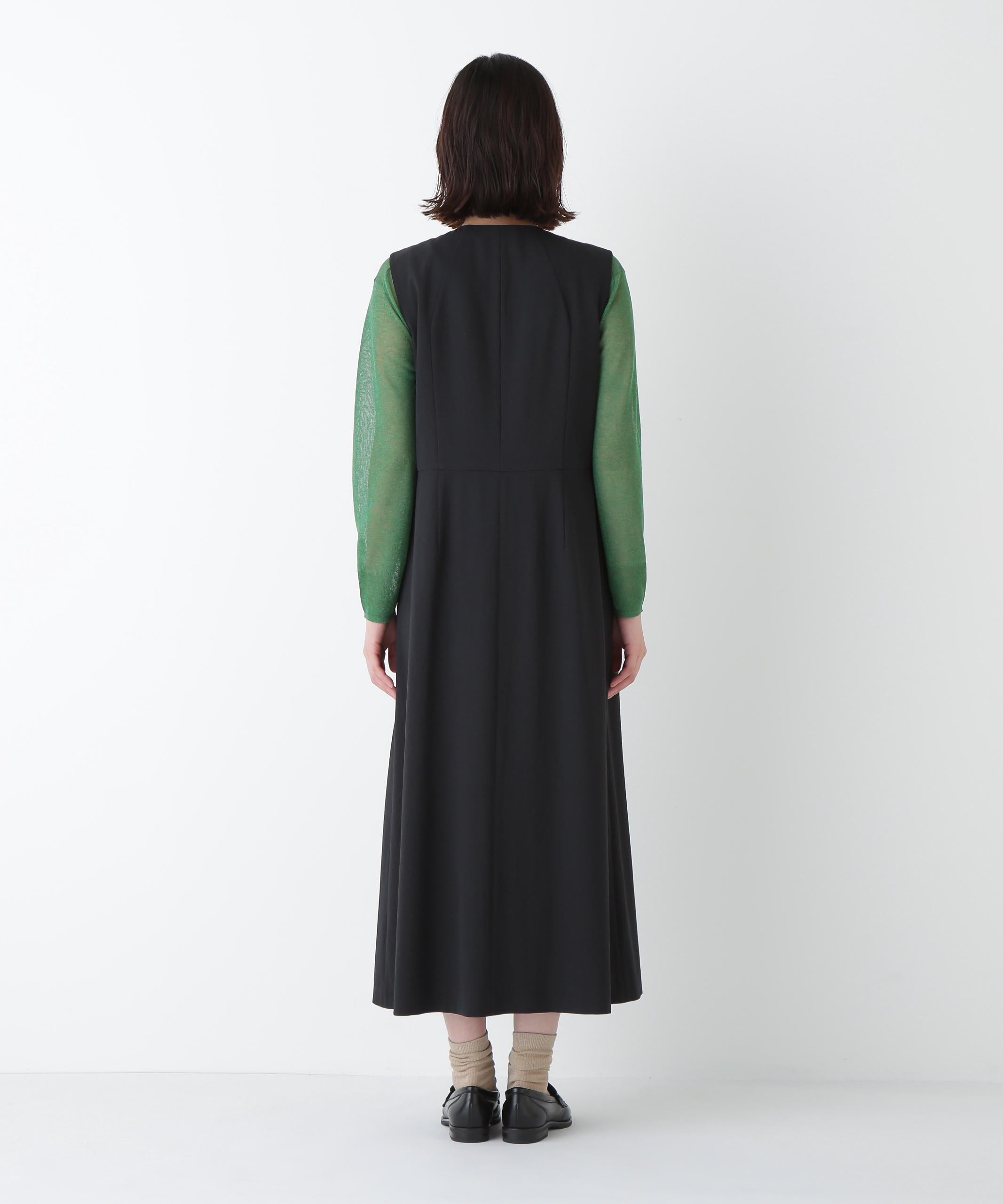 ◆T/TAツイルラップ風ノースリーブワンピース ブラック