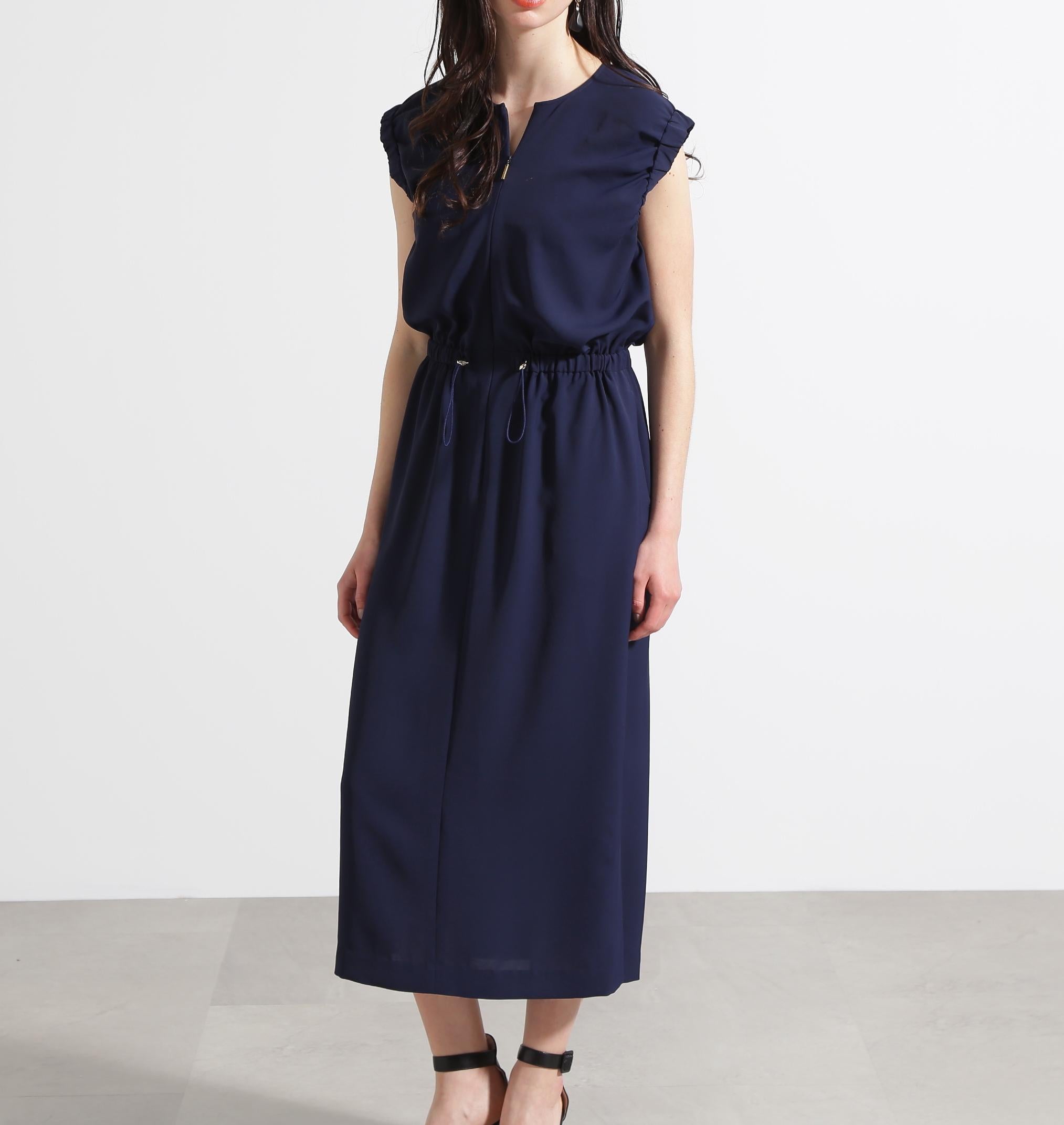 ◆スリーブシャーリングワンピース ネイビー