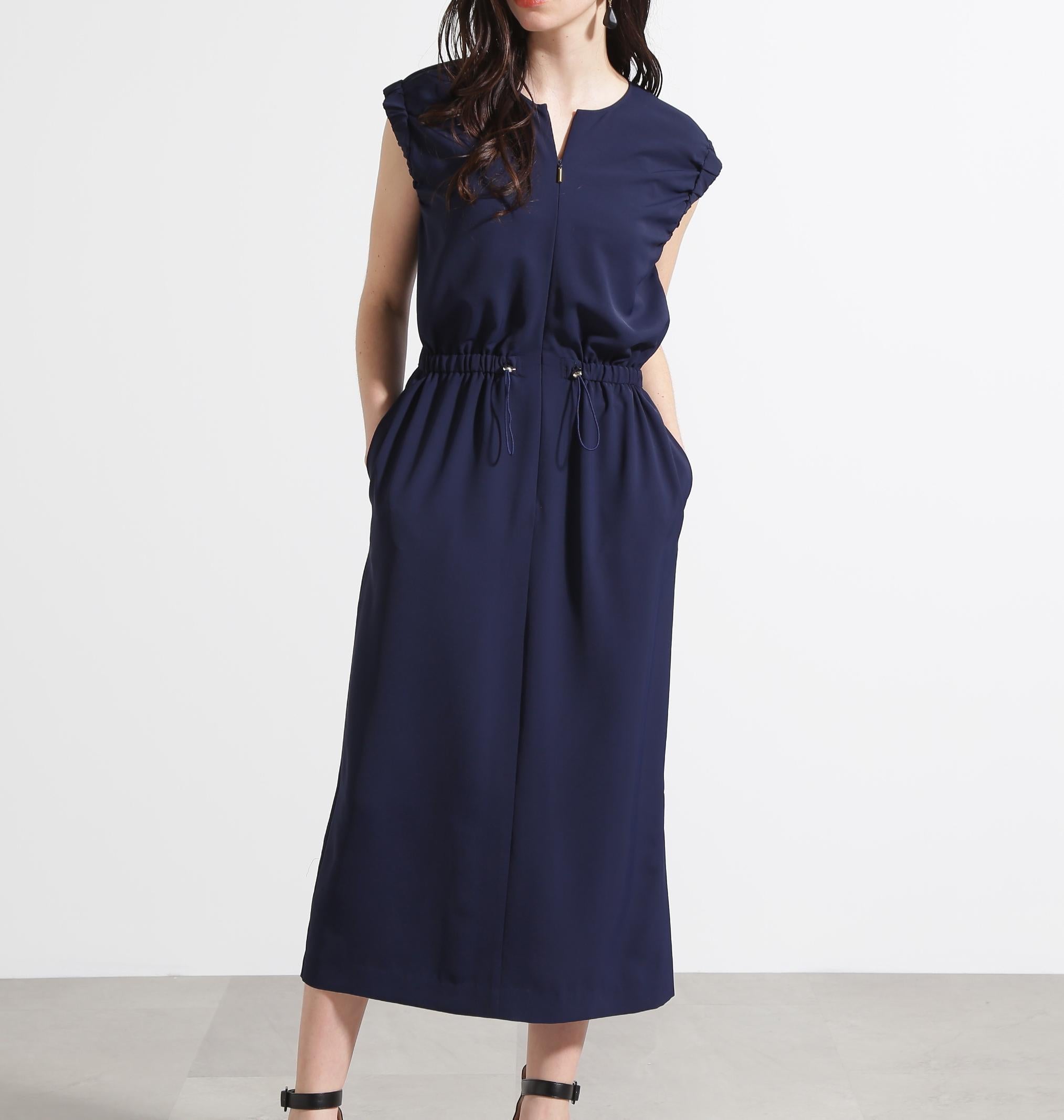 ◆スリーブシャーリングワンピース ネイビー