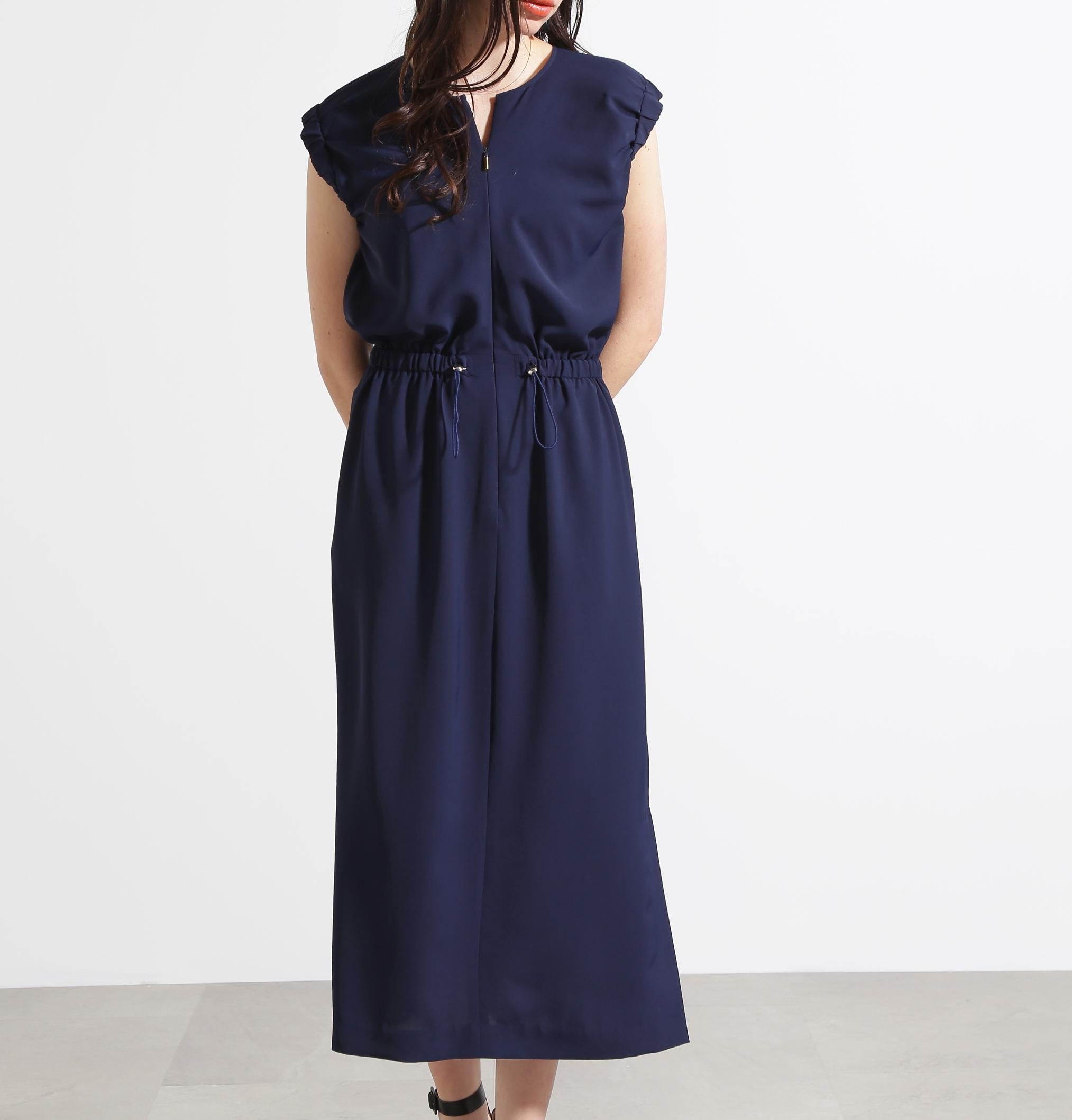 ◆スリーブシャーリングワンピース ネイビー