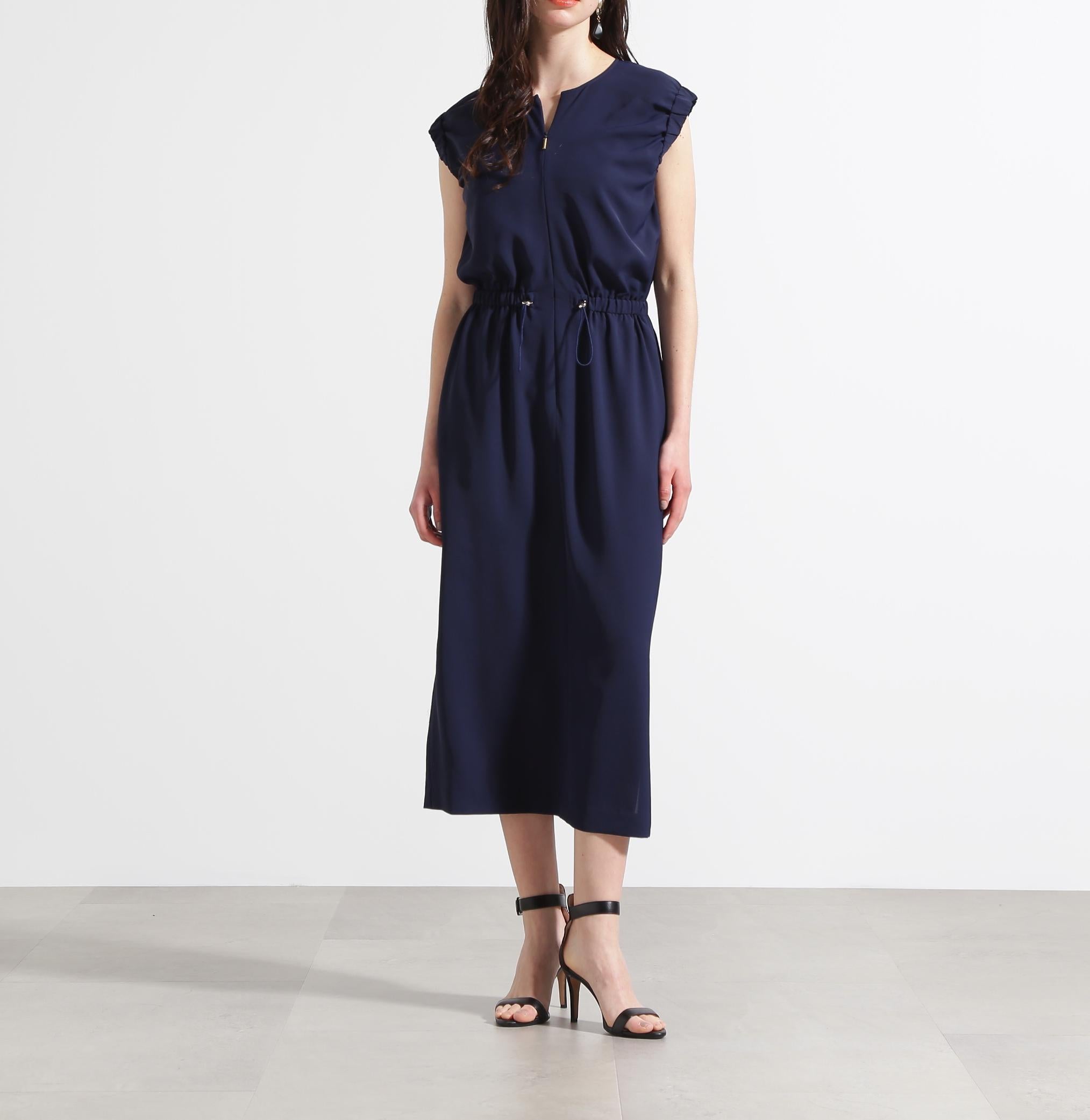 ◆スリーブシャーリングワンピース ネイビー