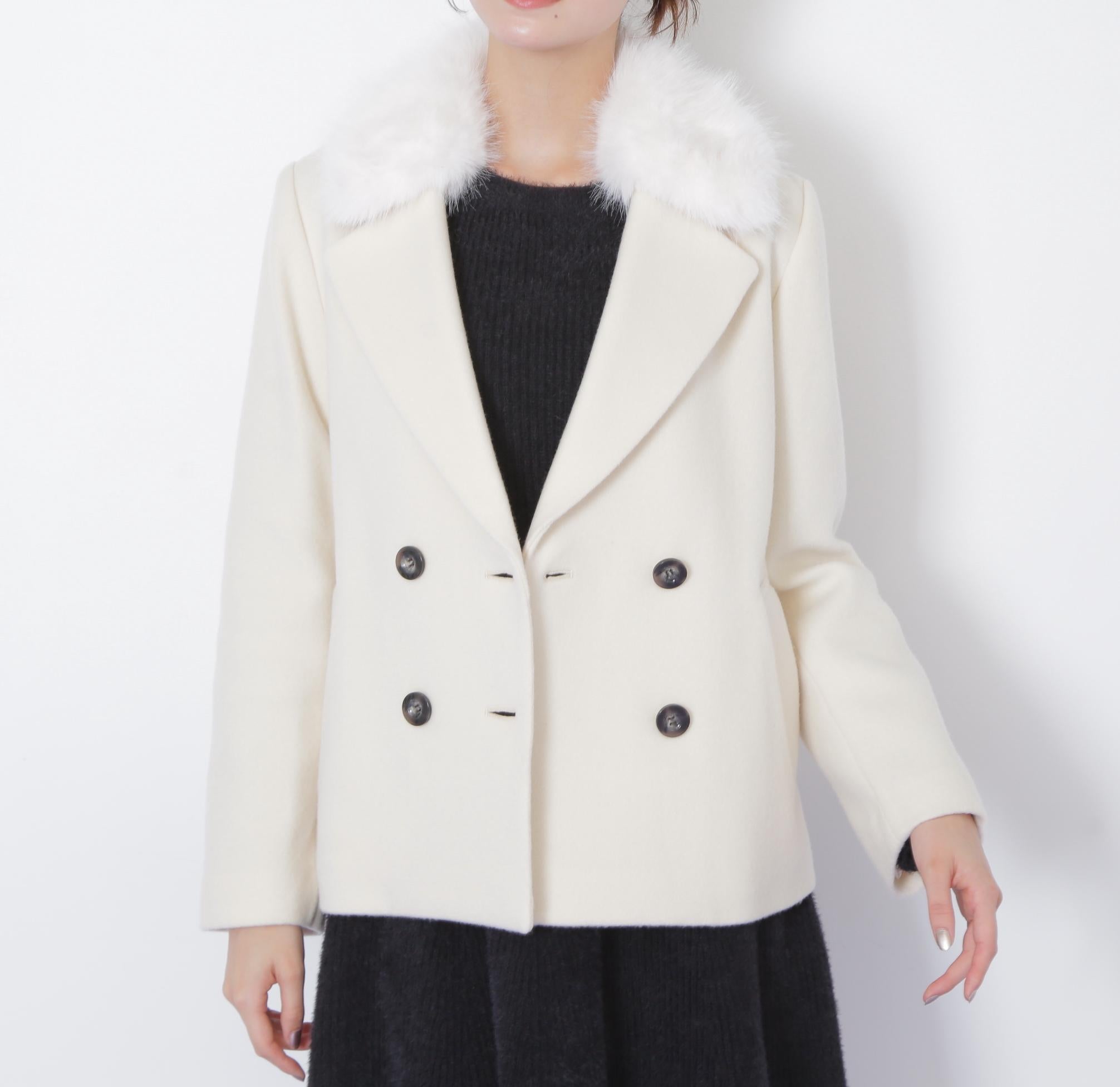 フェイクファー衿付ジャケット エクリュ