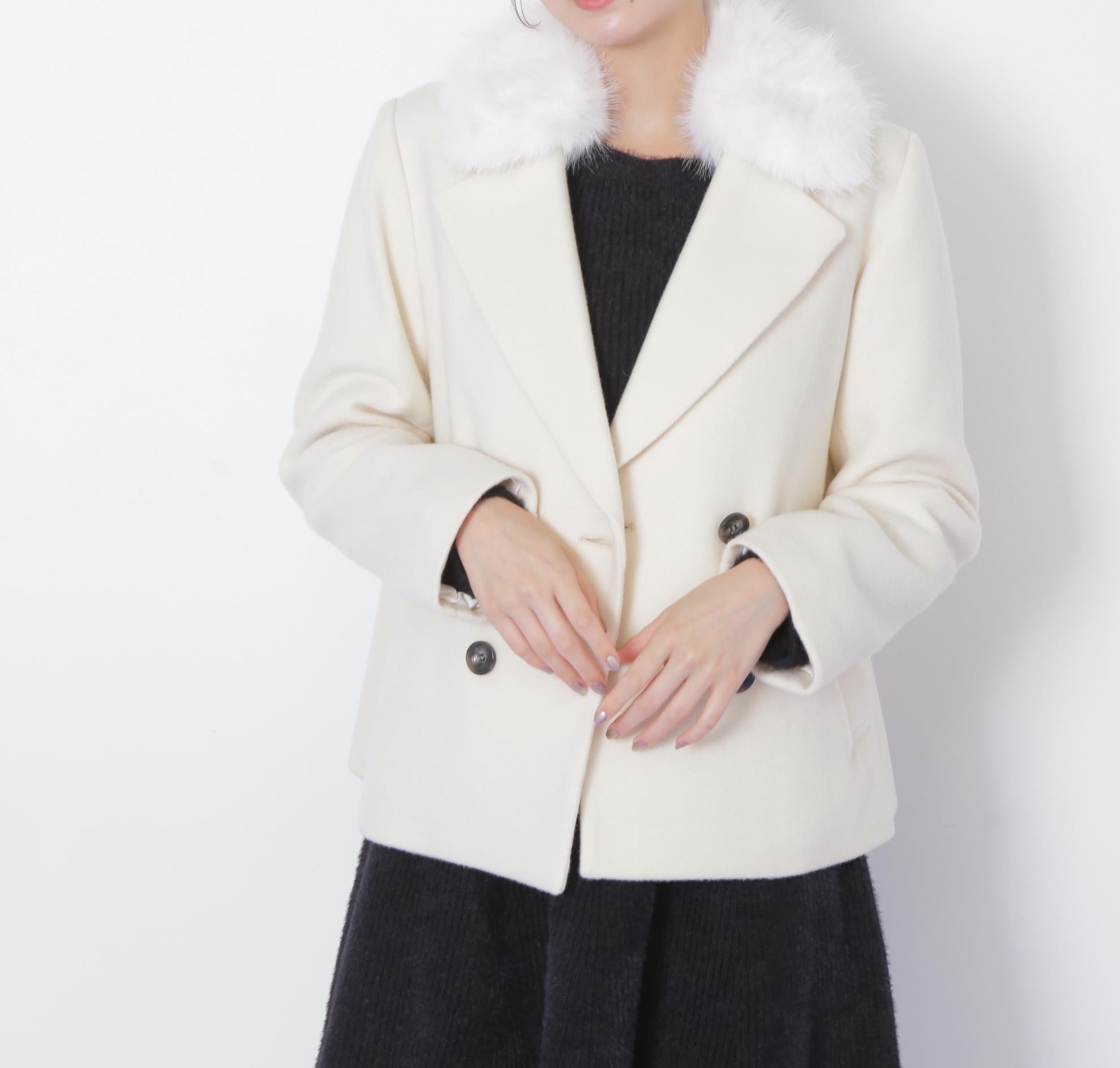 フェイクファー衿付ジャケット エクリュ