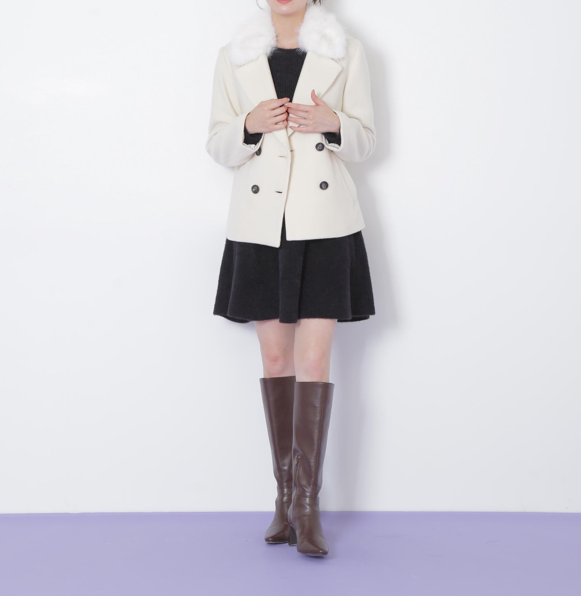 フェイクファー衿付ジャケット エクリュ