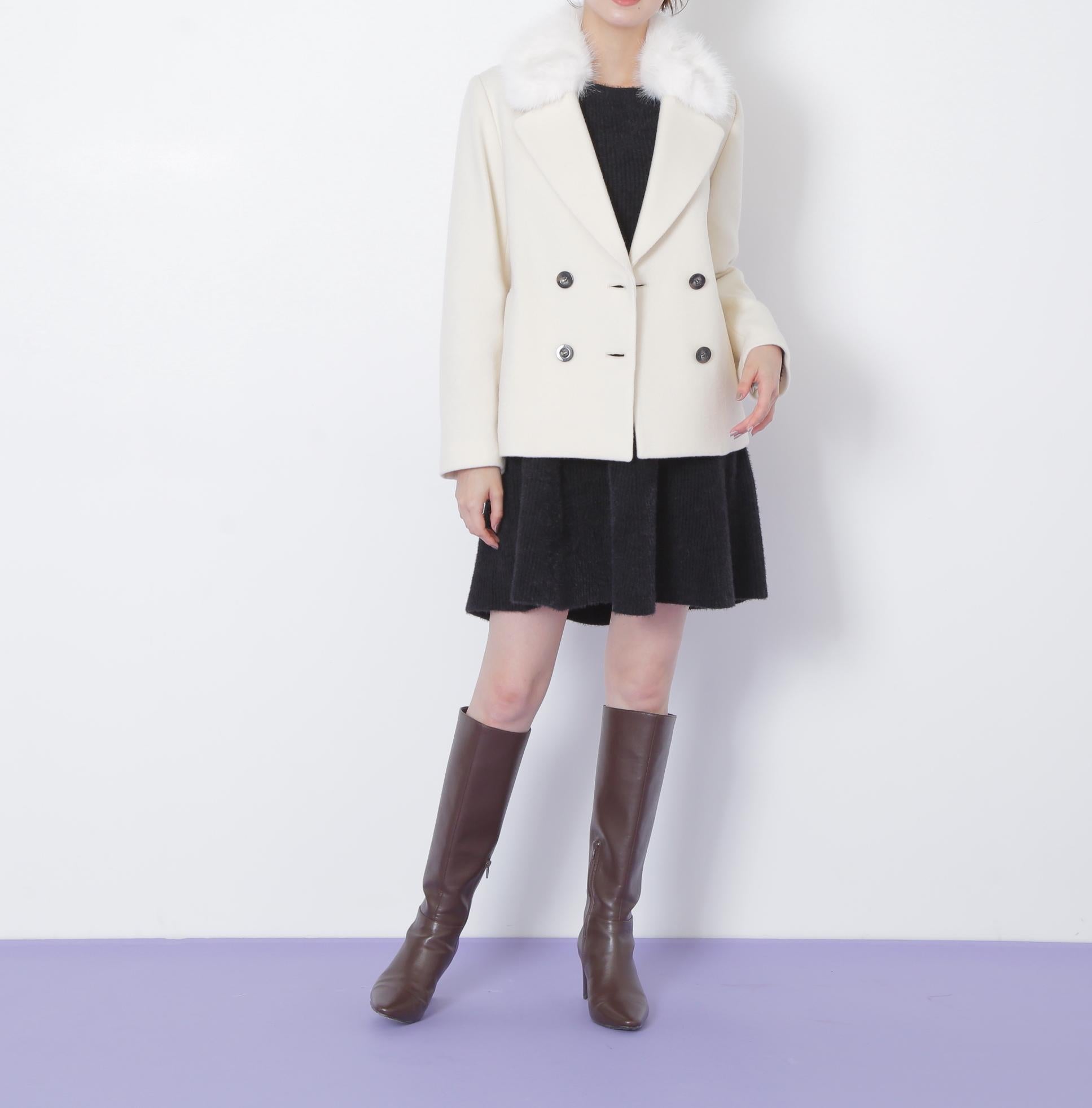 フェイクファー衿付ジャケット エクリュ