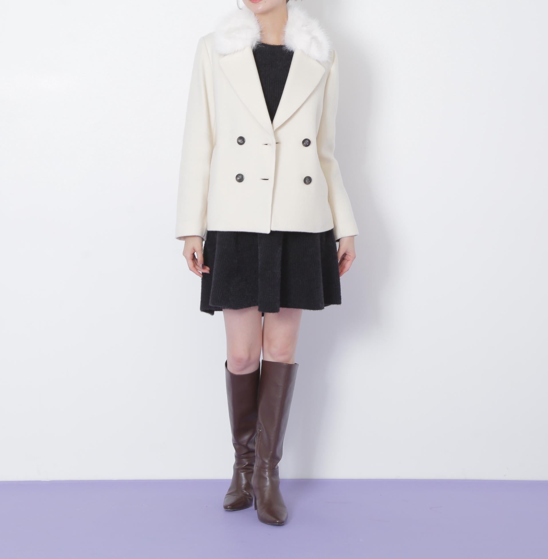 フェイクファー衿付ジャケット エクリュ