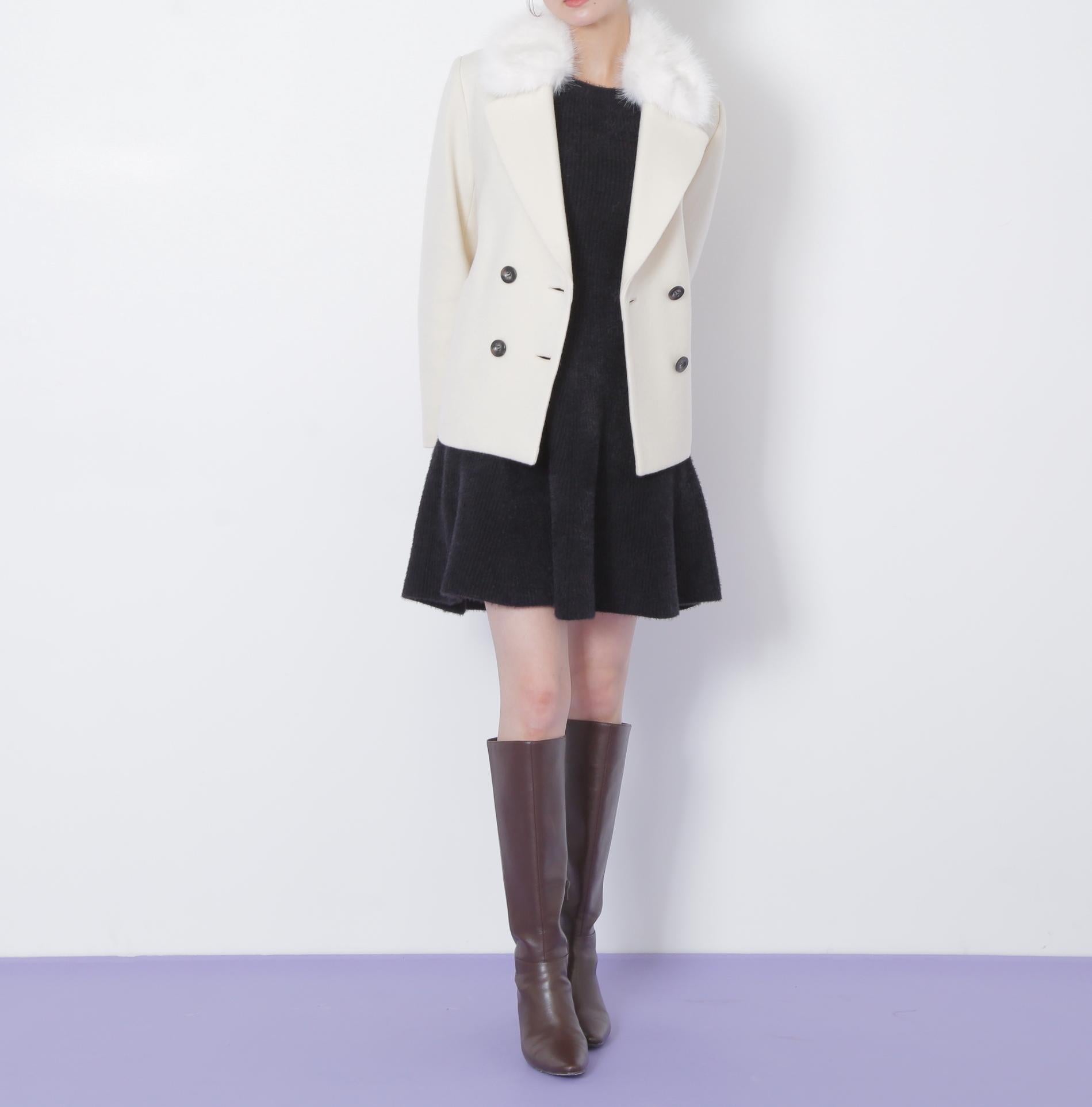 フェイクファー衿付ジャケット エクリュ