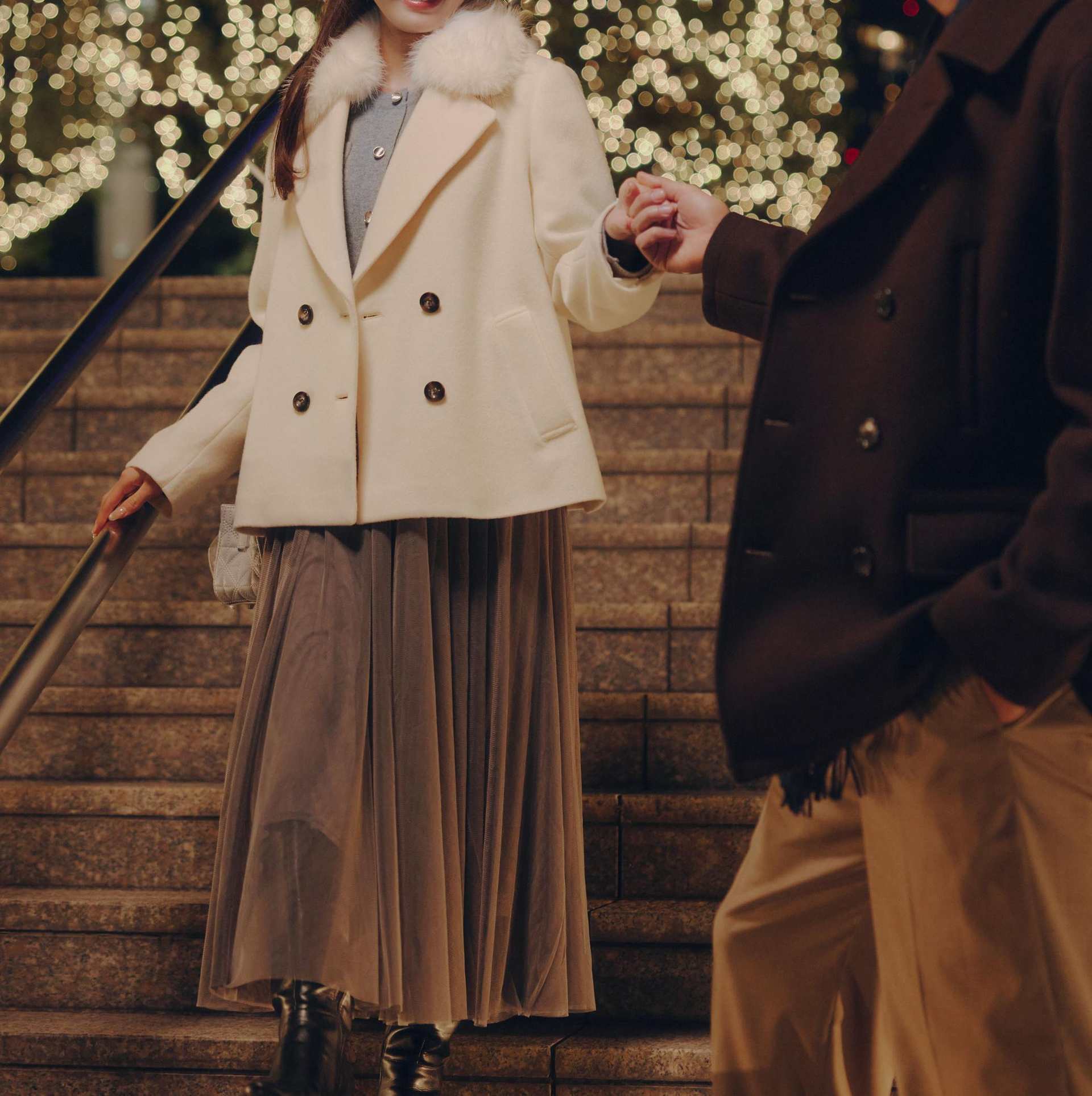 フェイクファー衿付ジャケット エクリュ