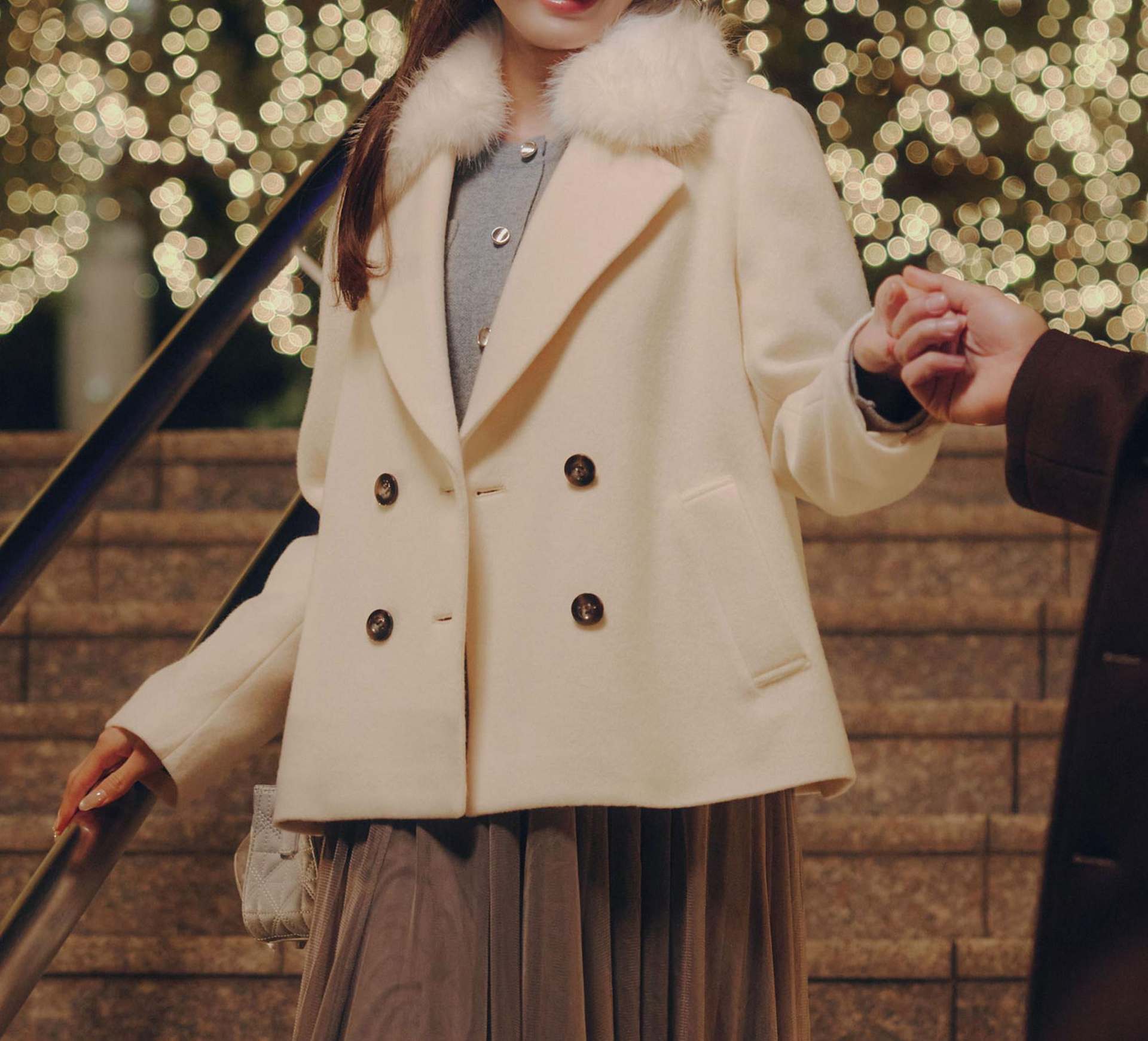 フェイクファー衿付ジャケット エクリュ