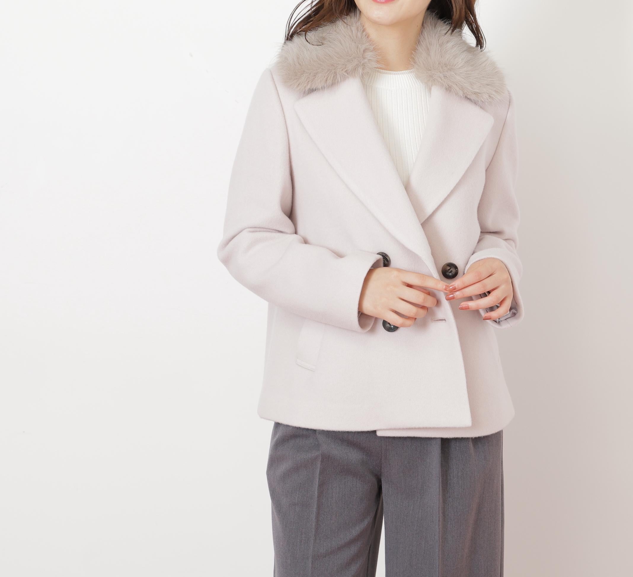 フェイクファー衿付ジャケット ピンク