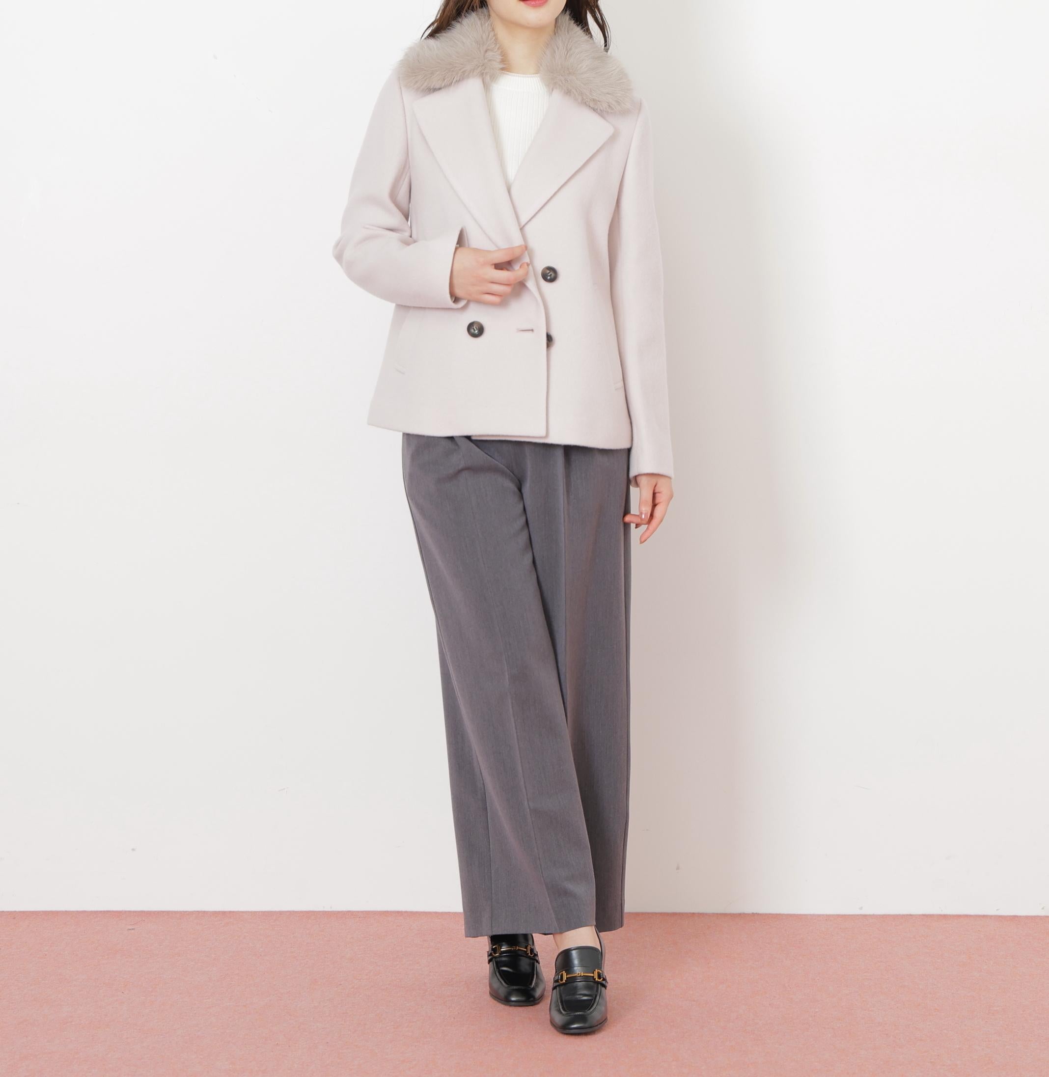 フェイクファー衿付ジャケット ピンク