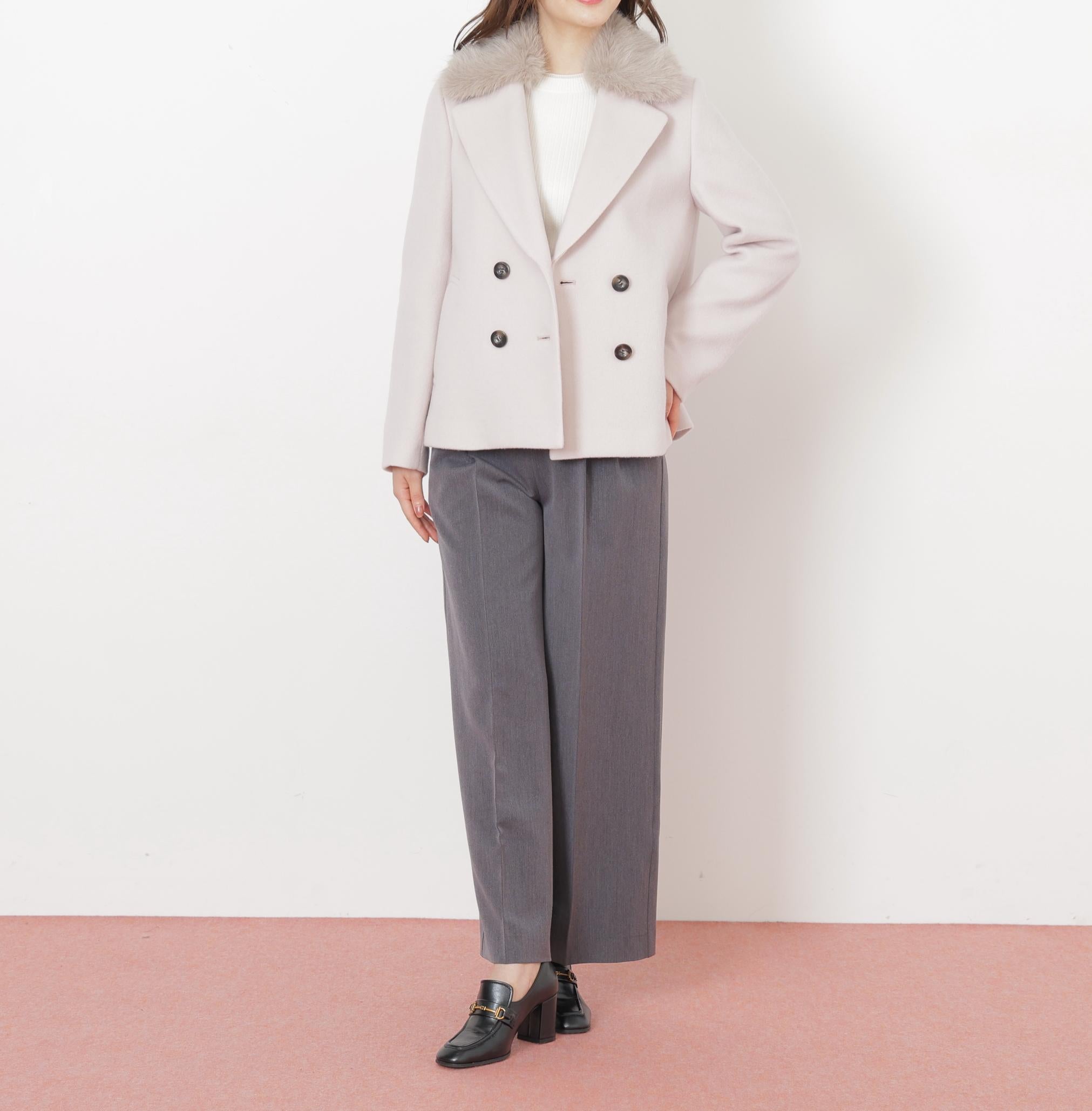 フェイクファー衿付ジャケット ピンク