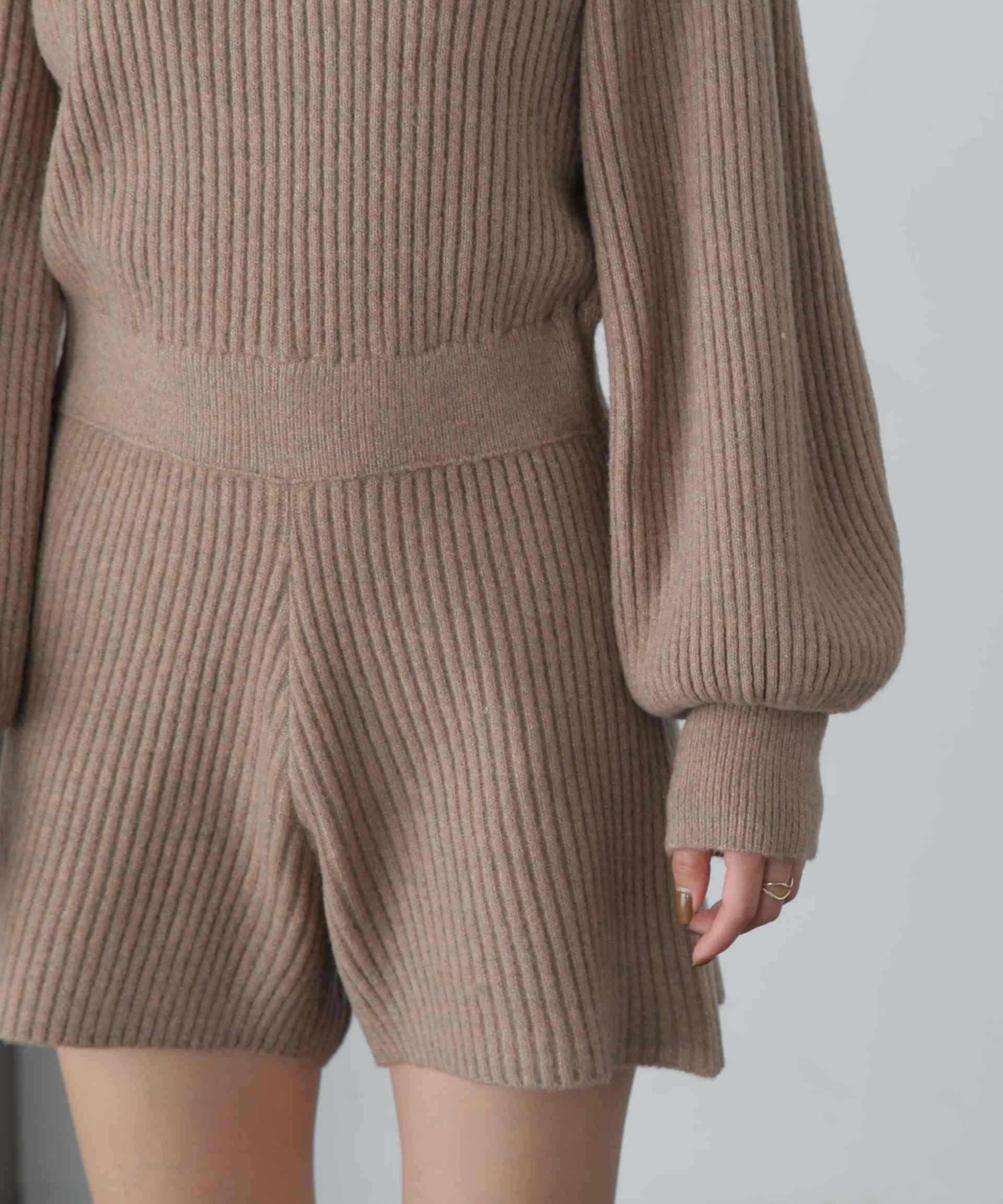 スクエアネックリブニットロンパース モカ