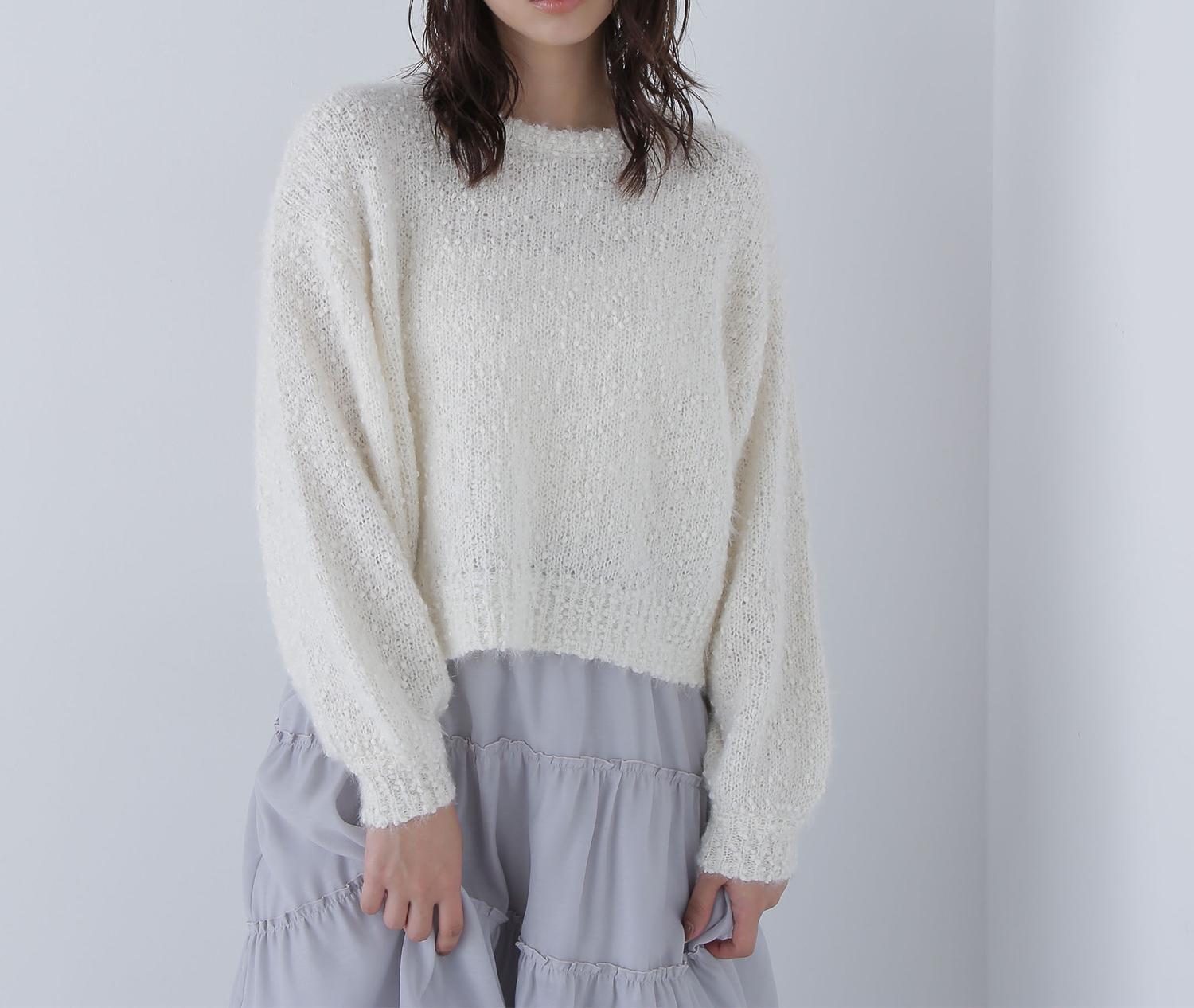 フェザーネップニット オフホワイト1