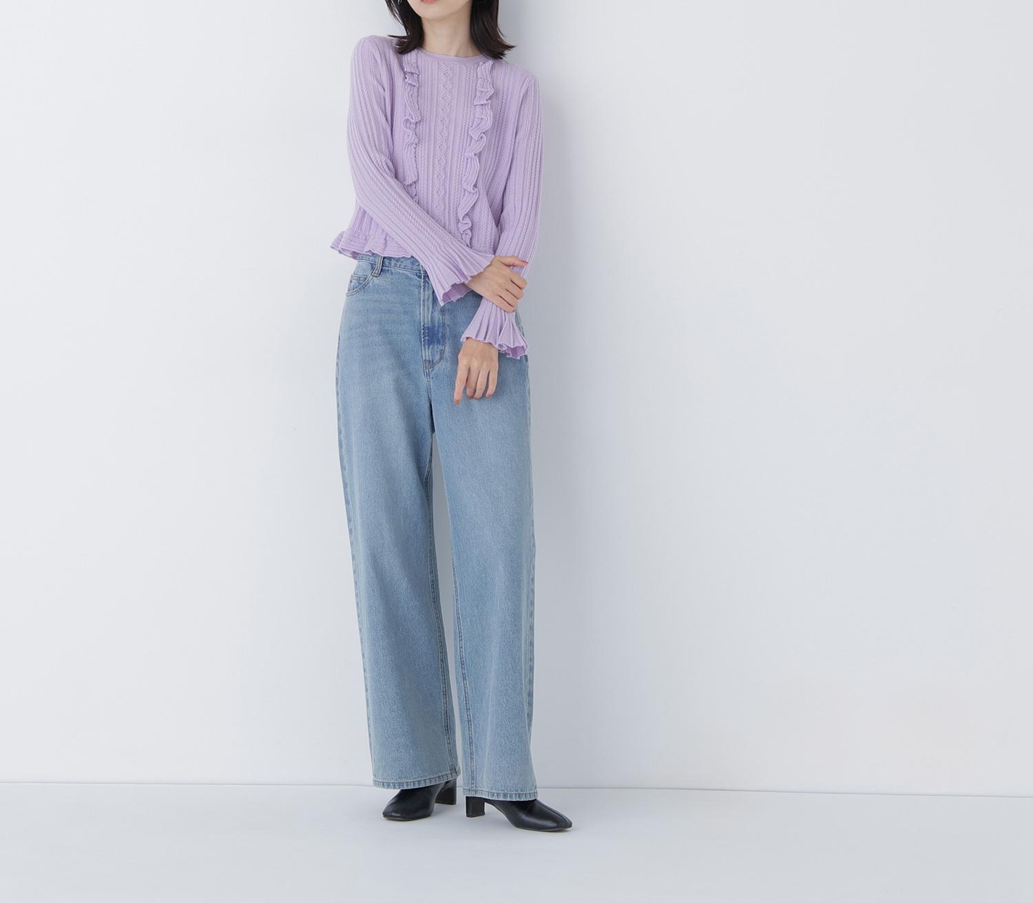 ミニケーブルフリルニット ラベンダー