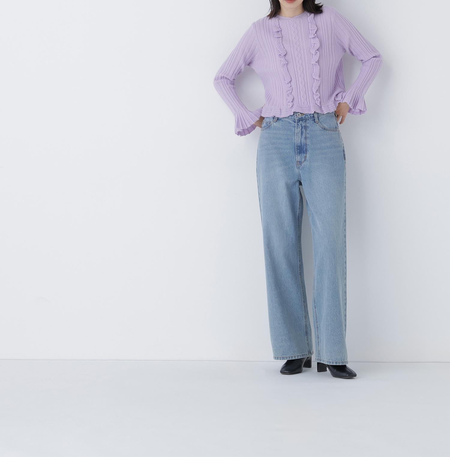 ミニケーブルフリルニット ラベンダー