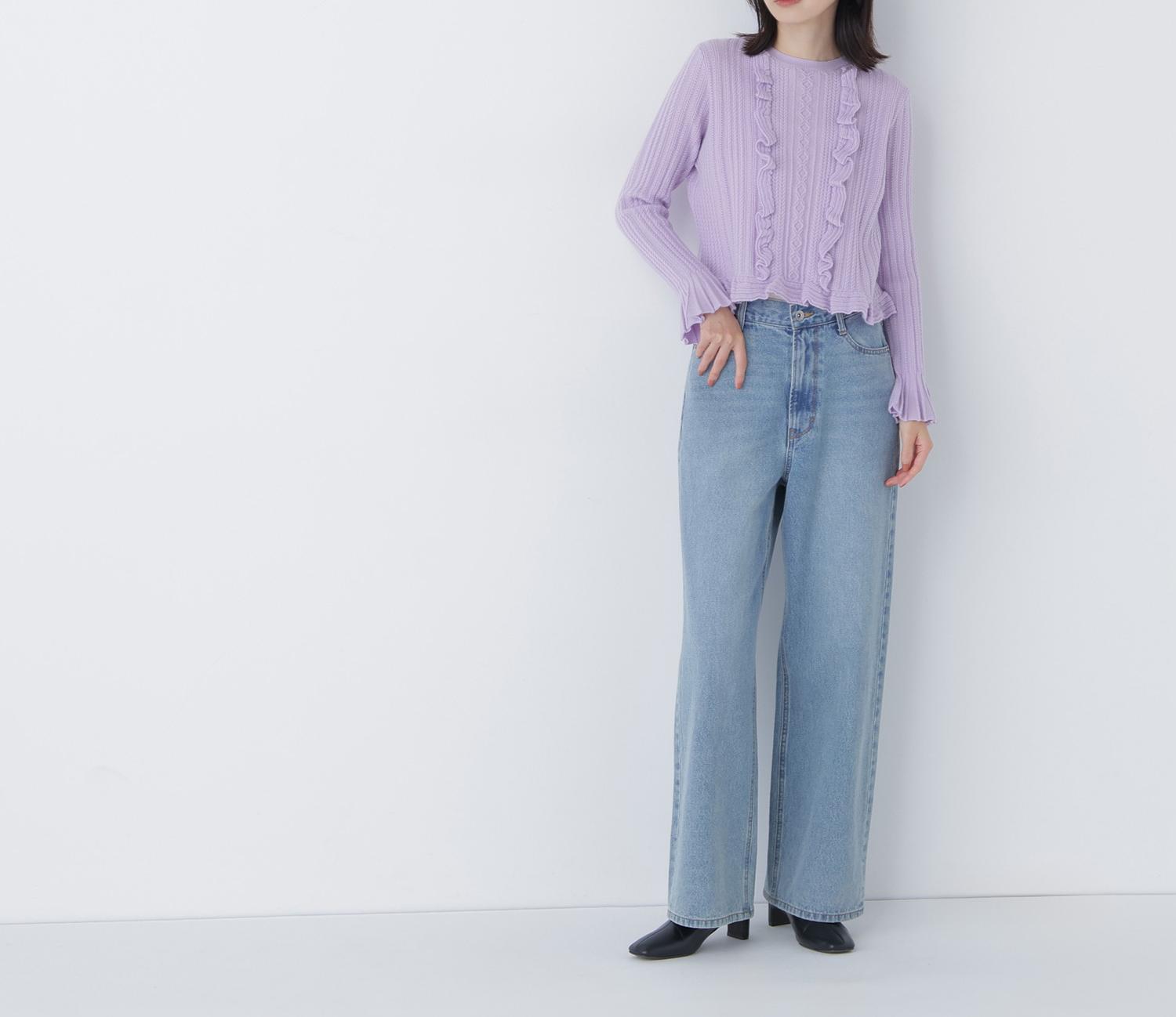 ミニケーブルフリルニット ラベンダー