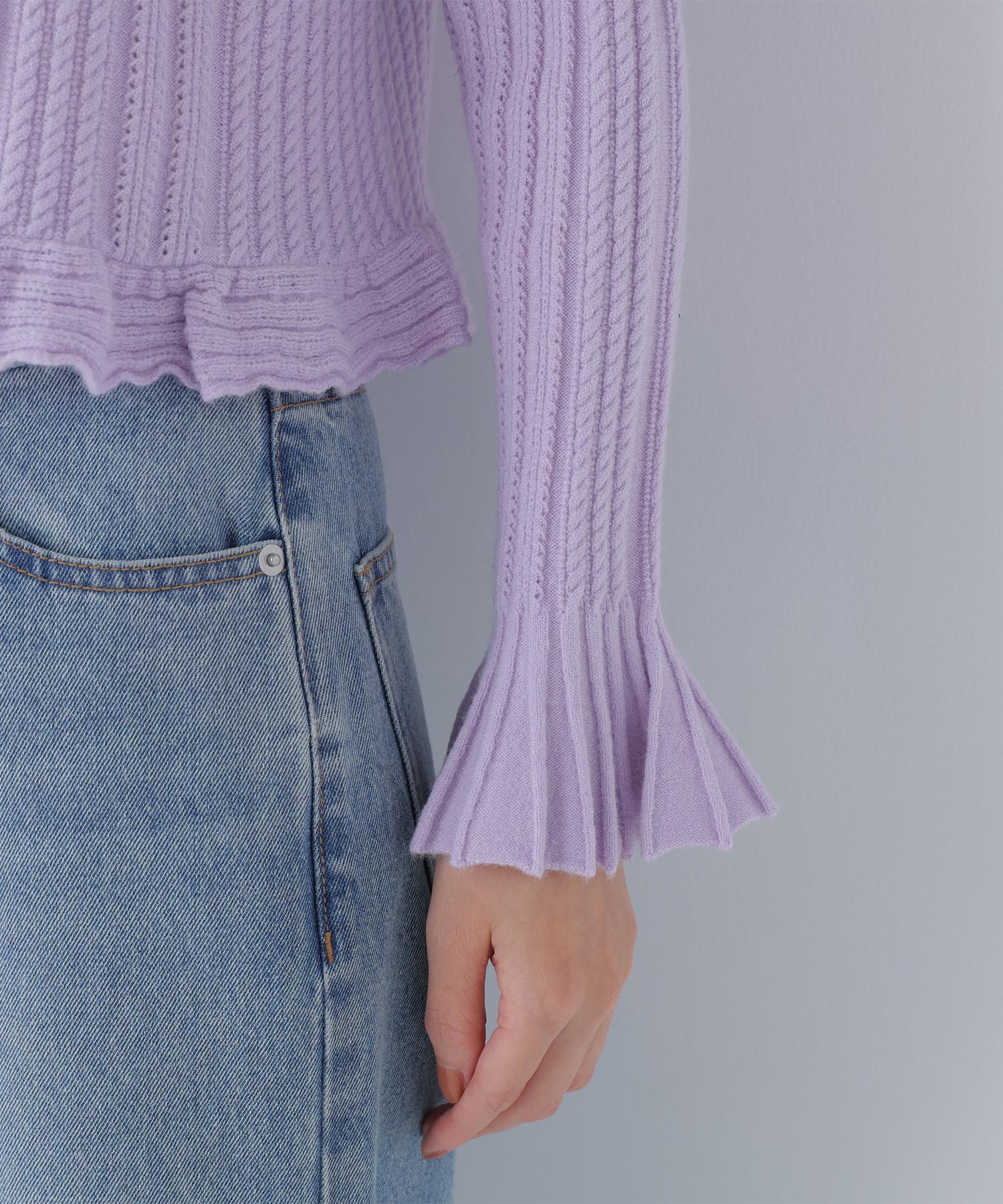 ミニケーブルフリルニット ラベンダー