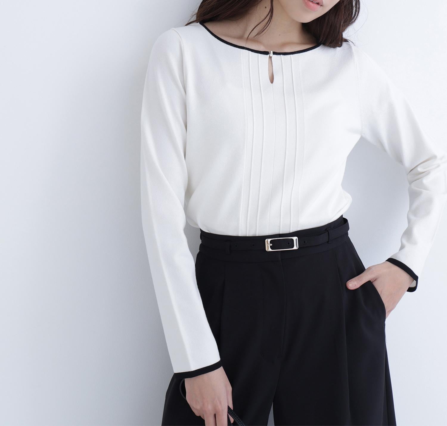 バイカラーフロントタックニット オフホワイト系2