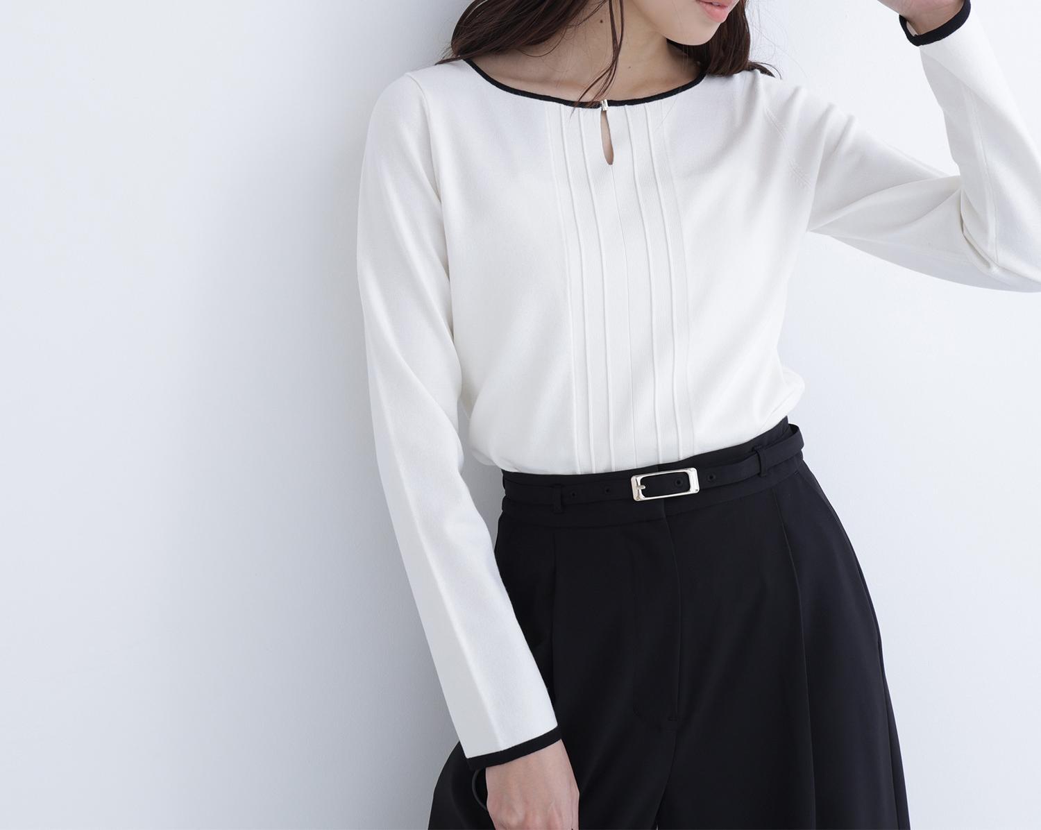 バイカラーフロントタックニット オフホワイト系2