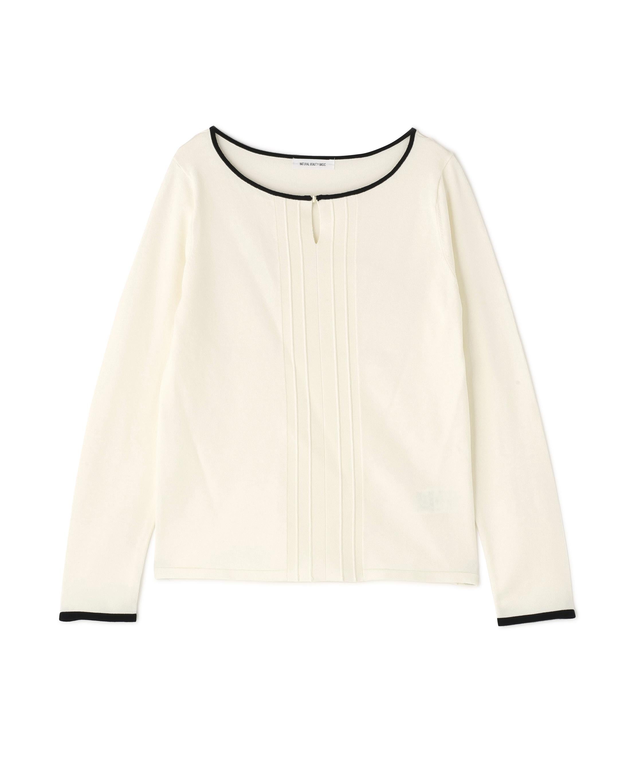 バイカラーフロントタックニット オフホワイト系2