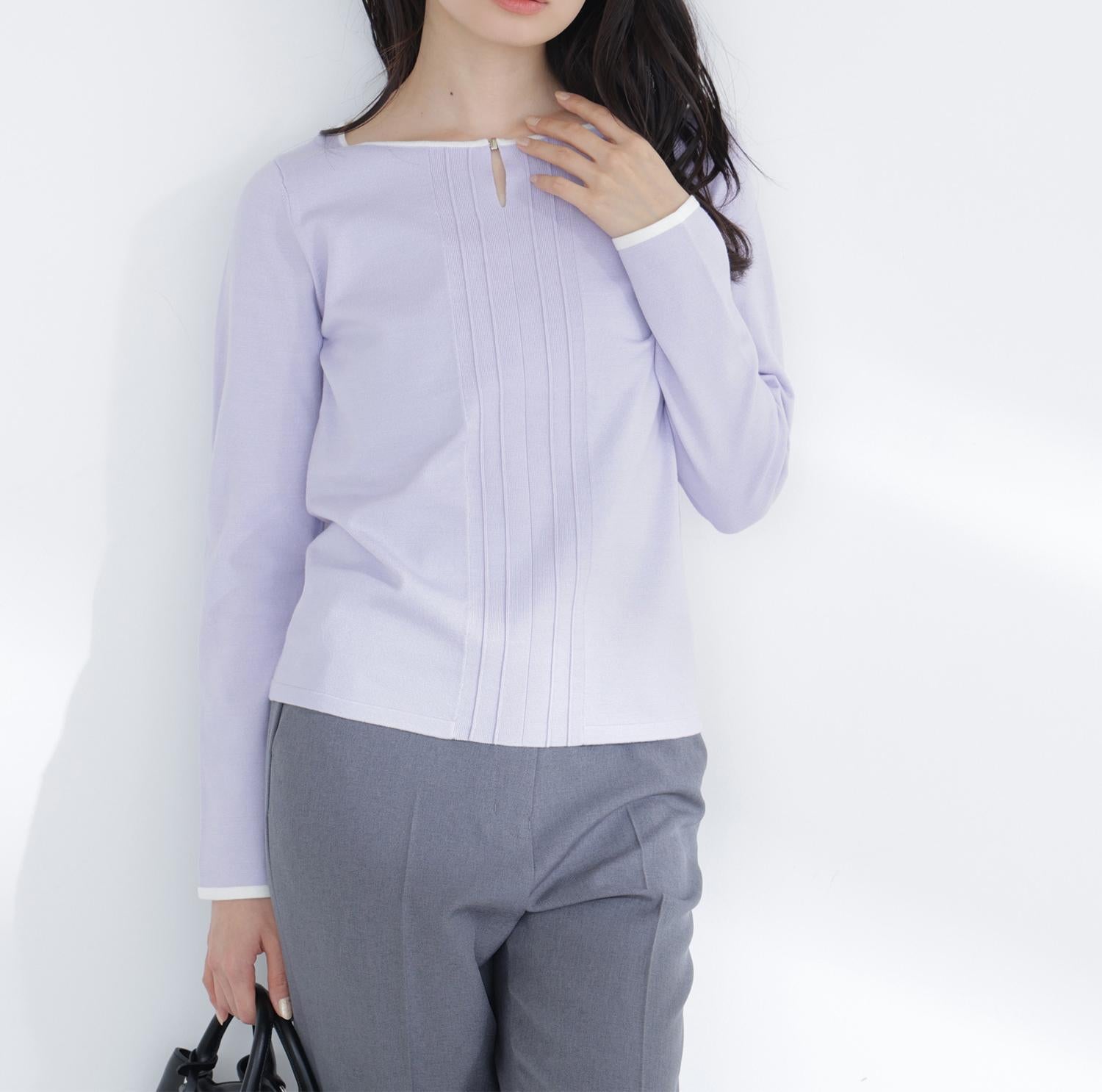 バイカラーフロントタックニット ラベンダー系2