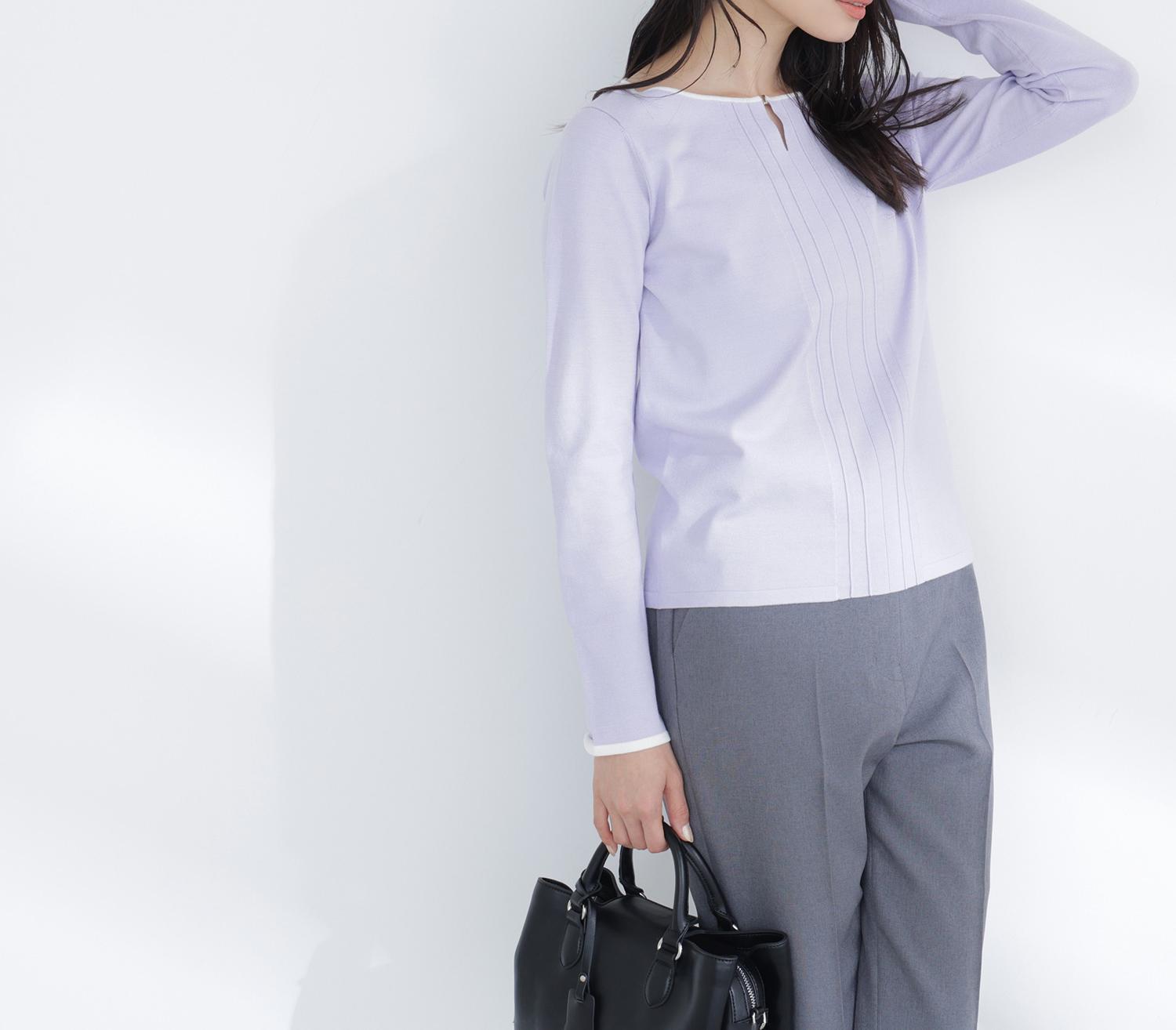 バイカラーフロントタックニット ラベンダー系2