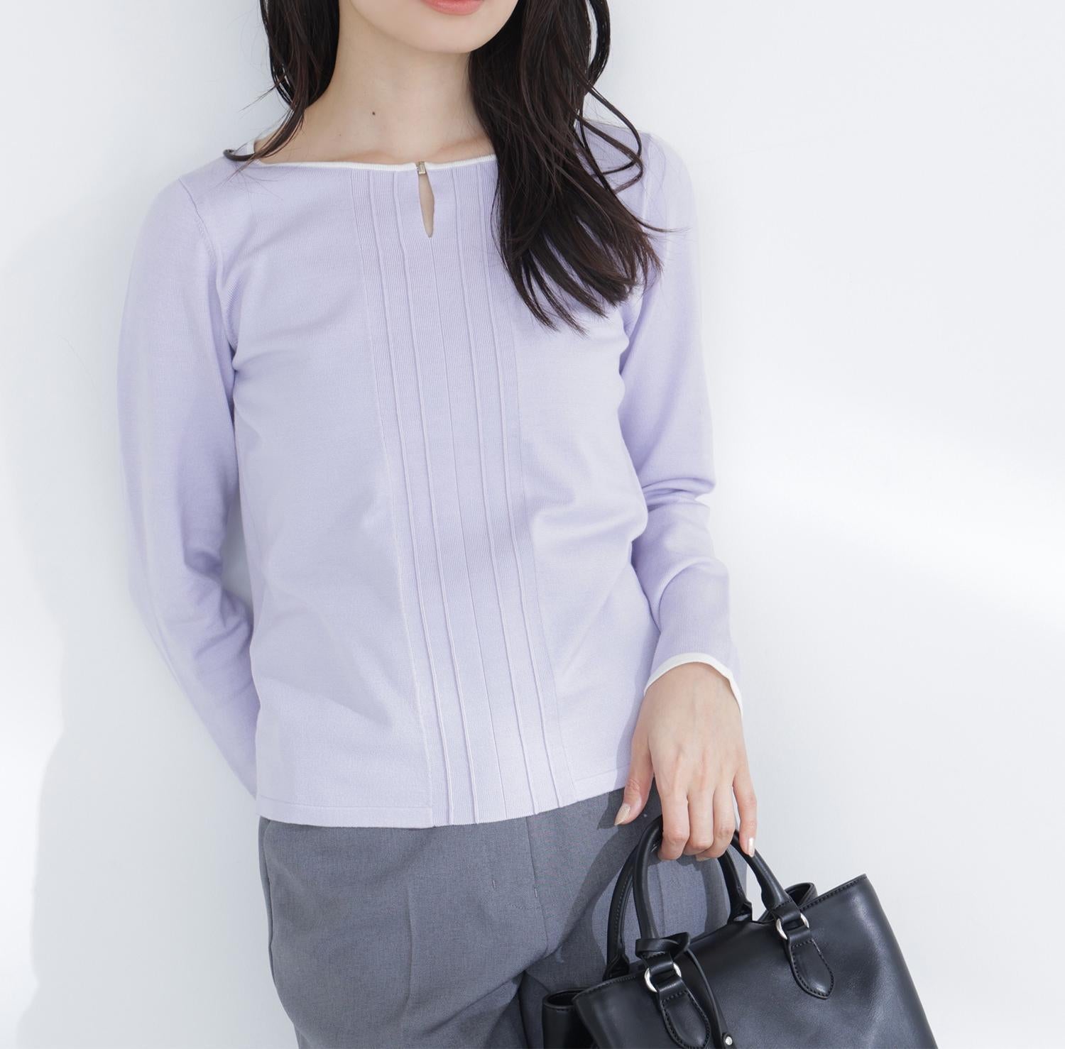 バイカラーフロントタックニット ラベンダー系2