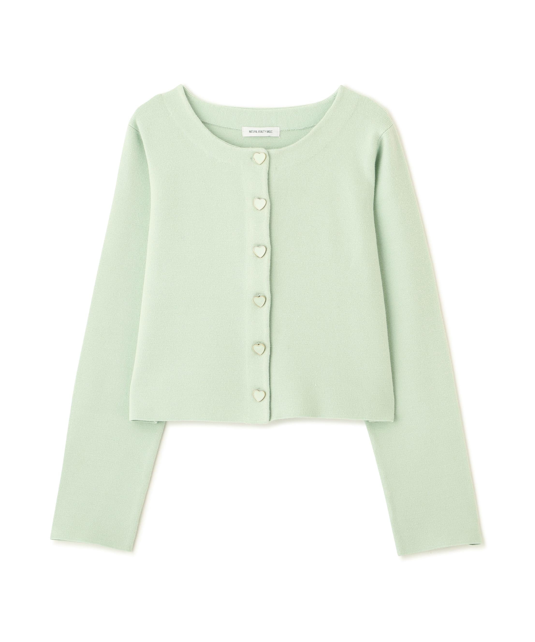 ハートボタンニットジャケット ペールグリーン