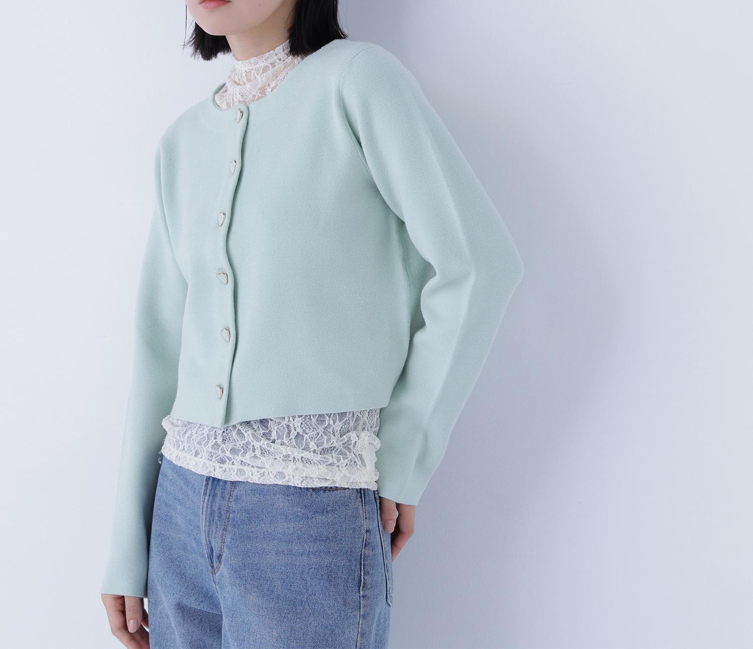 ハートボタンニットジャケット ペールグリーン