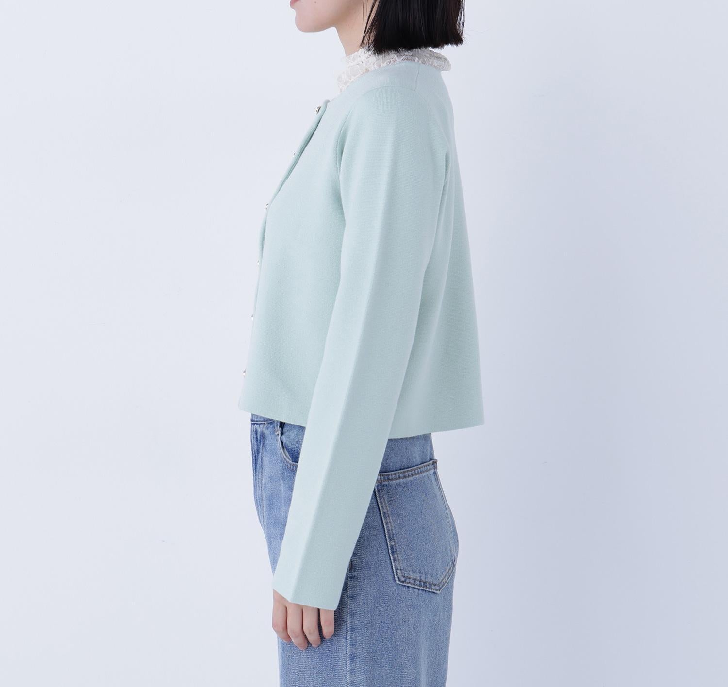 ハートボタンニットジャケット ペールグリーン