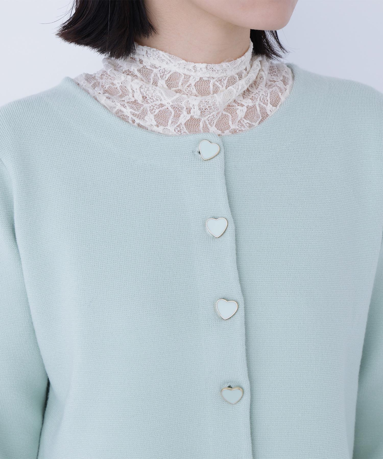 ハートボタンニットジャケット ペールグリーン