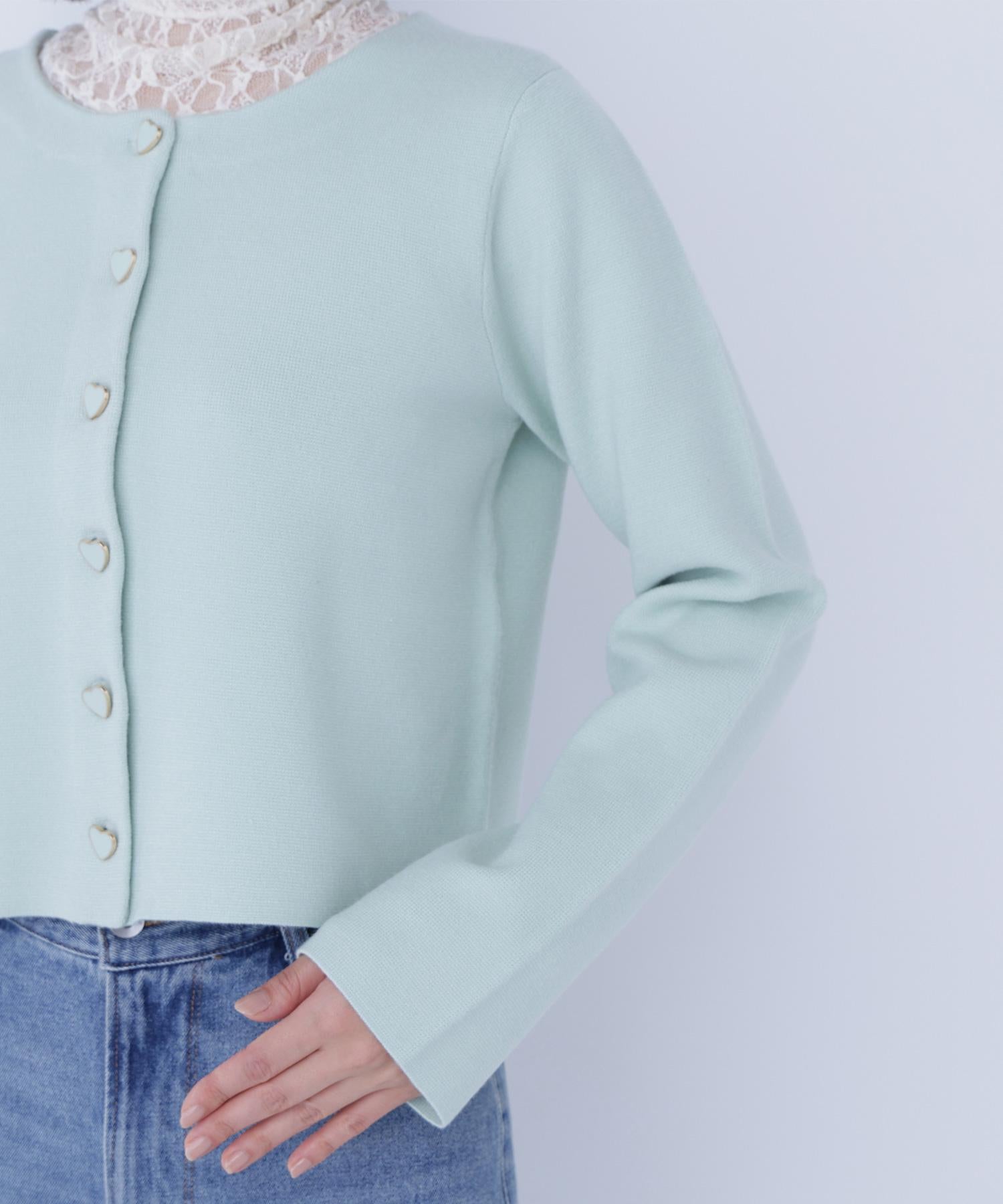 ハートボタンニットジャケット ペールグリーン