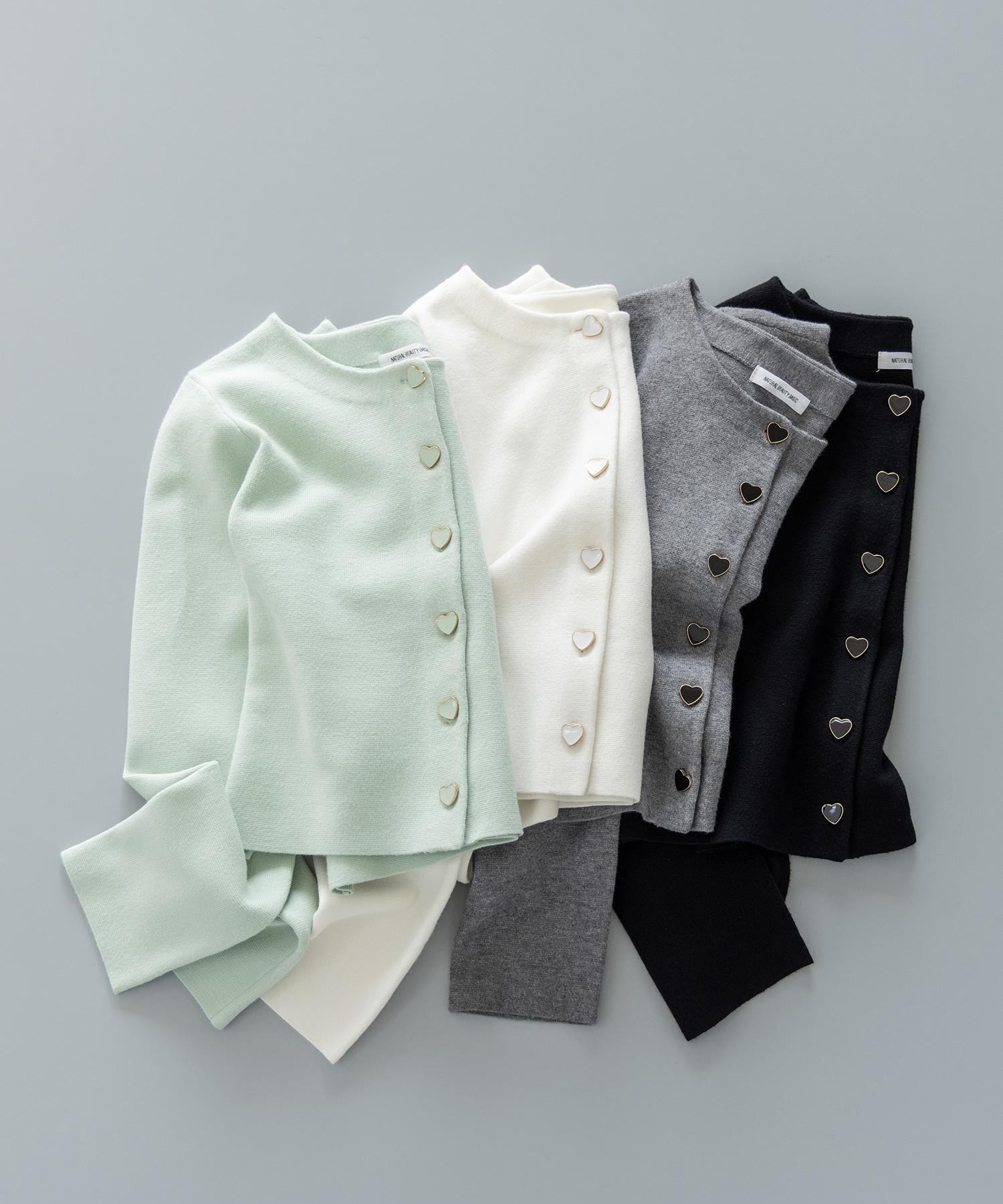ハートボタンニットジャケット ペールグリーン