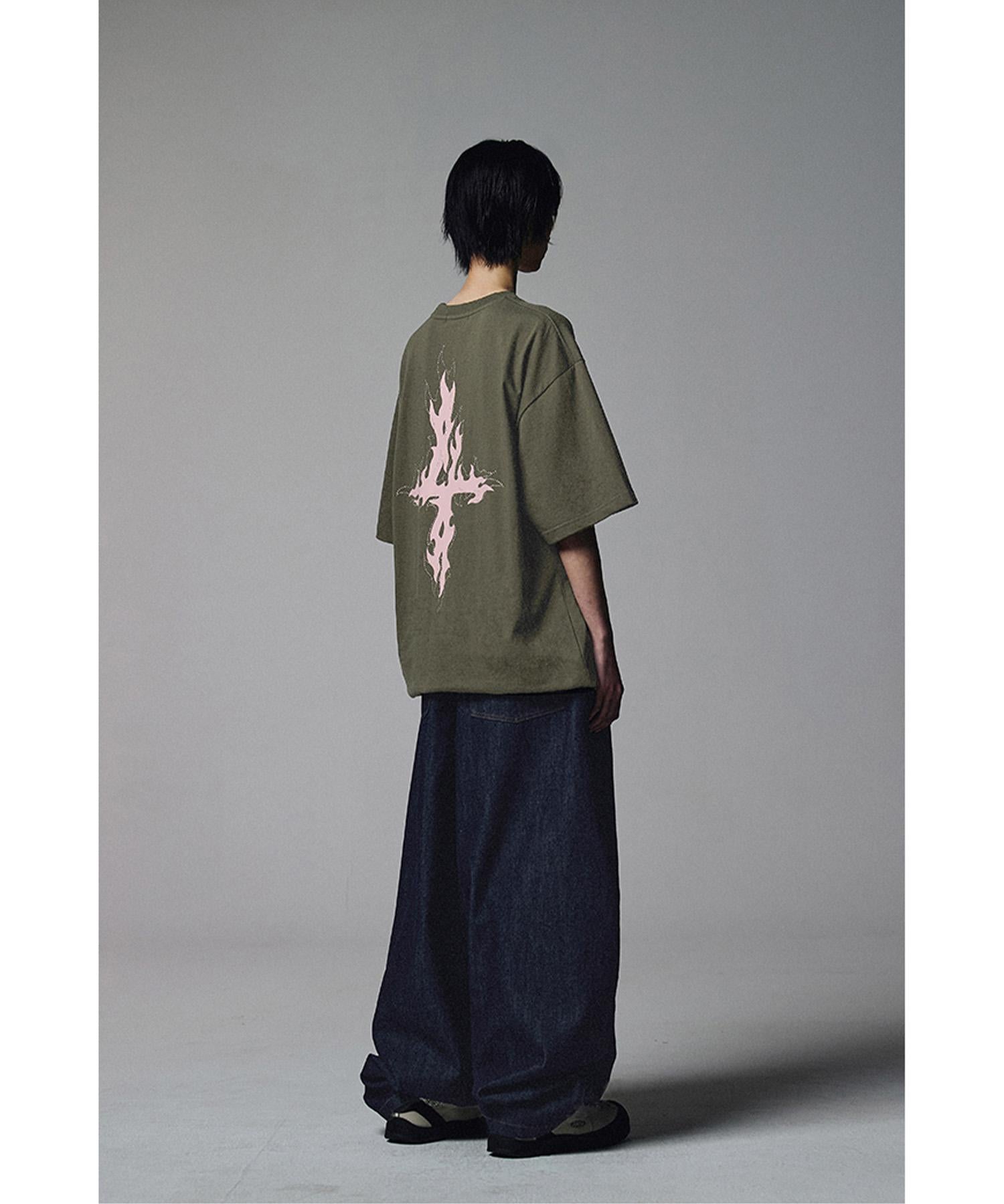 NOT4NE>D/ノットフォーナード/FLAME 4 SYMROL T-SHI>TS カーキ