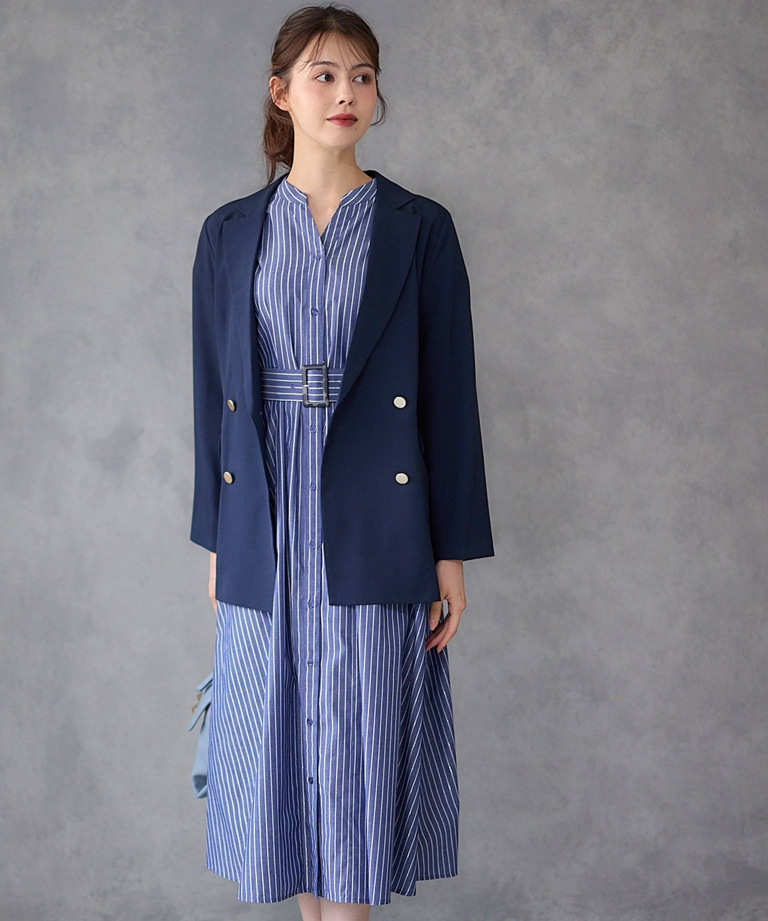 トゥエルブアジェンダ 12Twelve Agenda ラメストライプシャツワンピース (ブルー) ブルー